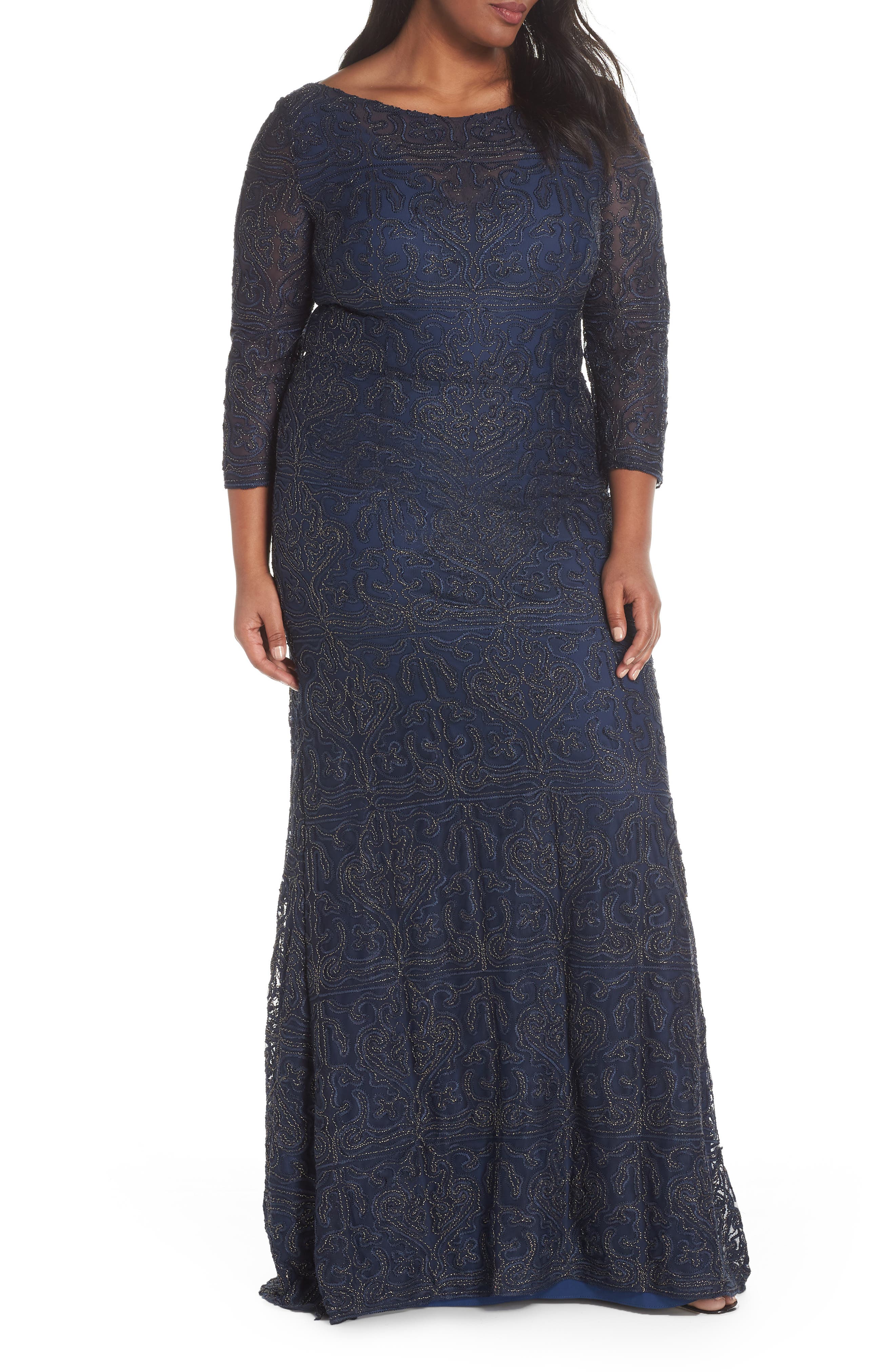 Plus Size Js Collections Metallic Soutache Gown