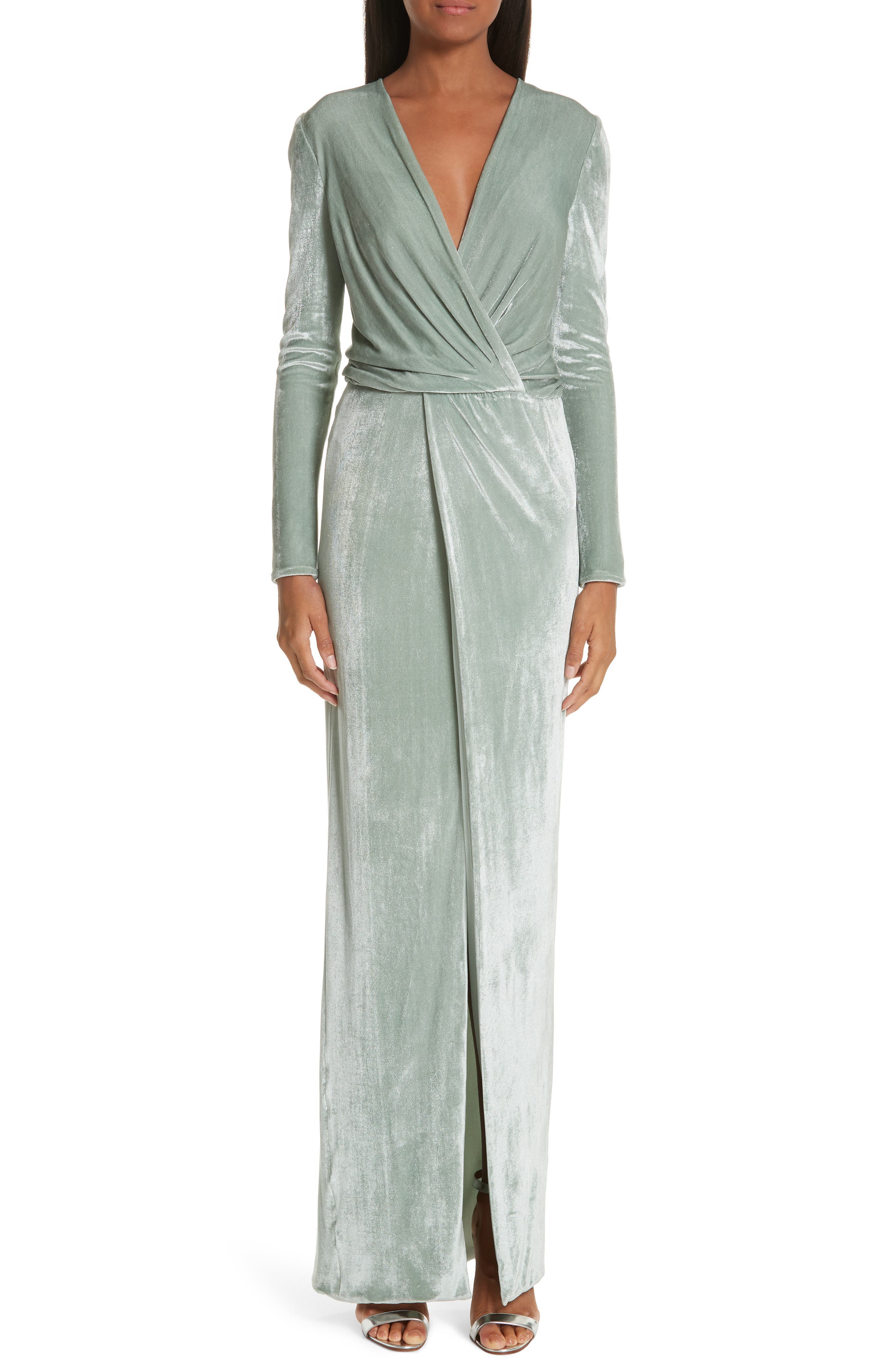 Galvan Surplice Neck Velvet Gown, 6 FR - Green
