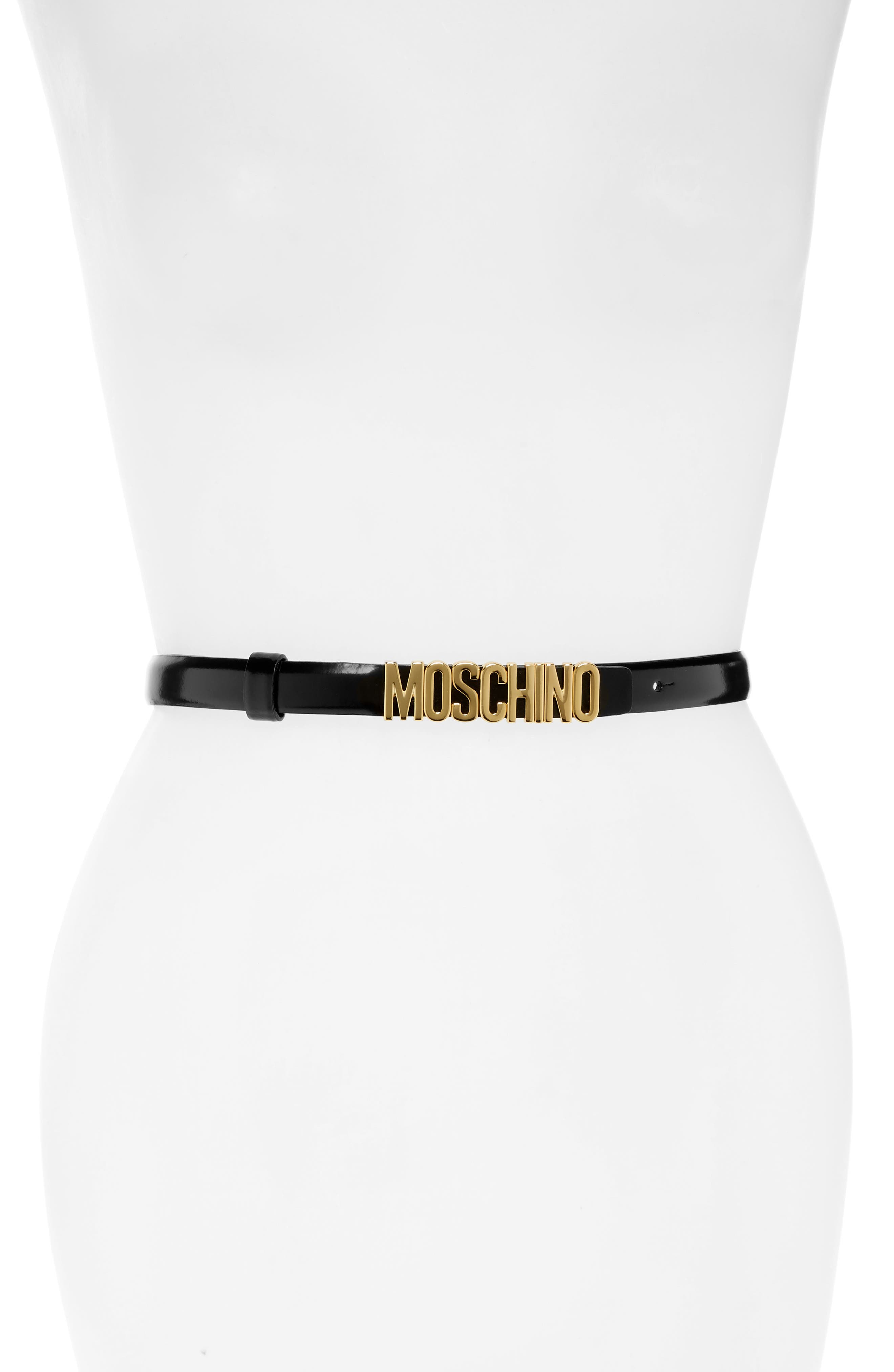 Moschino Logo Leather Belt, Black