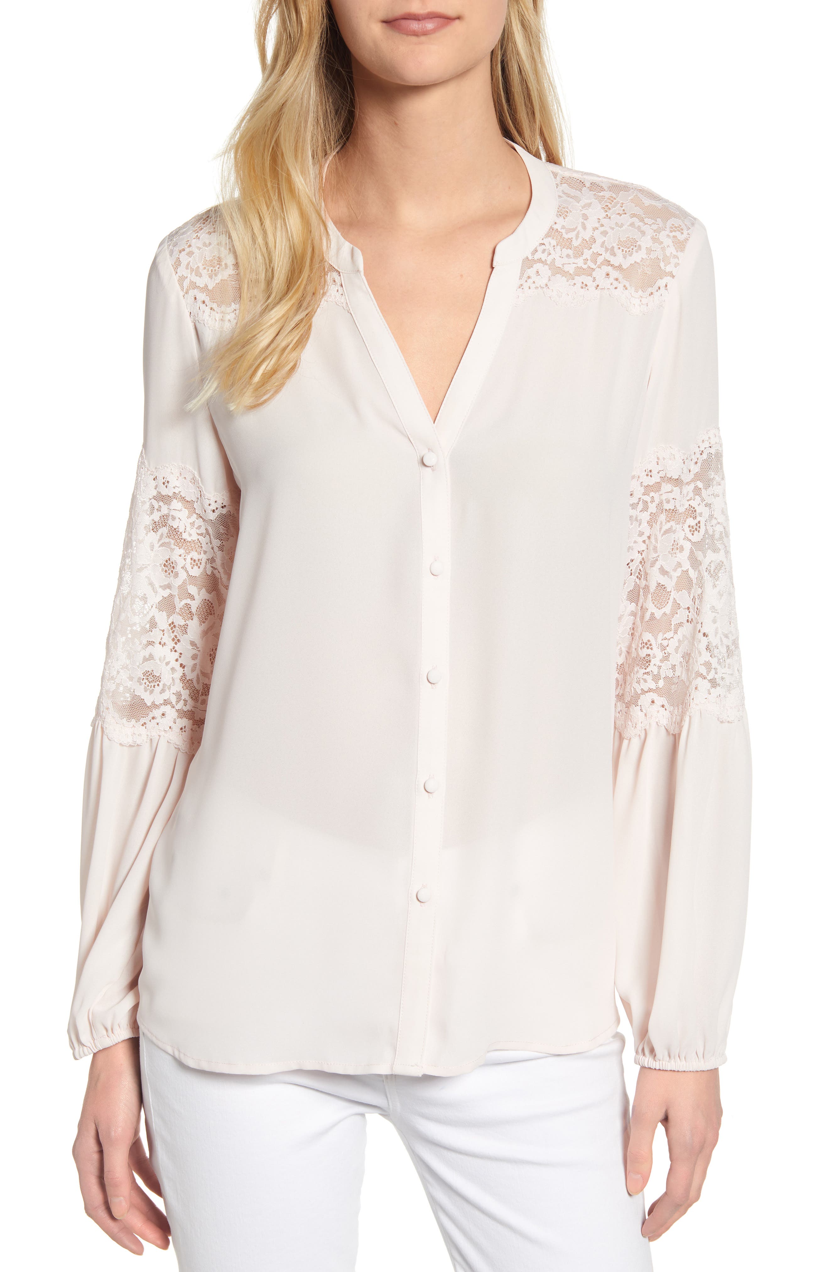 Karl Lagerfeld Tops LACE DETAIL CHIFFON BLOUSE