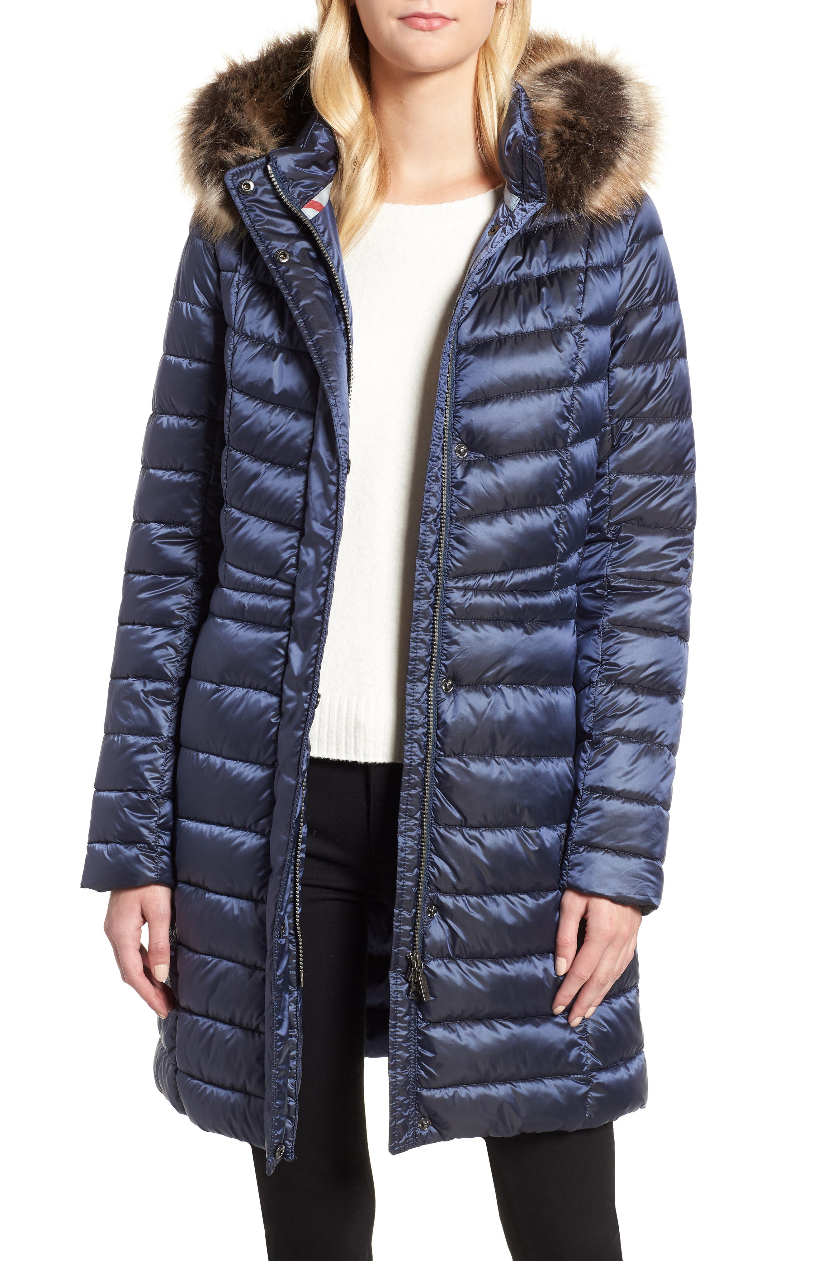 Barbour Berneray Faux Fur Trim Quilted Jacket, US / 16 UK - Blue