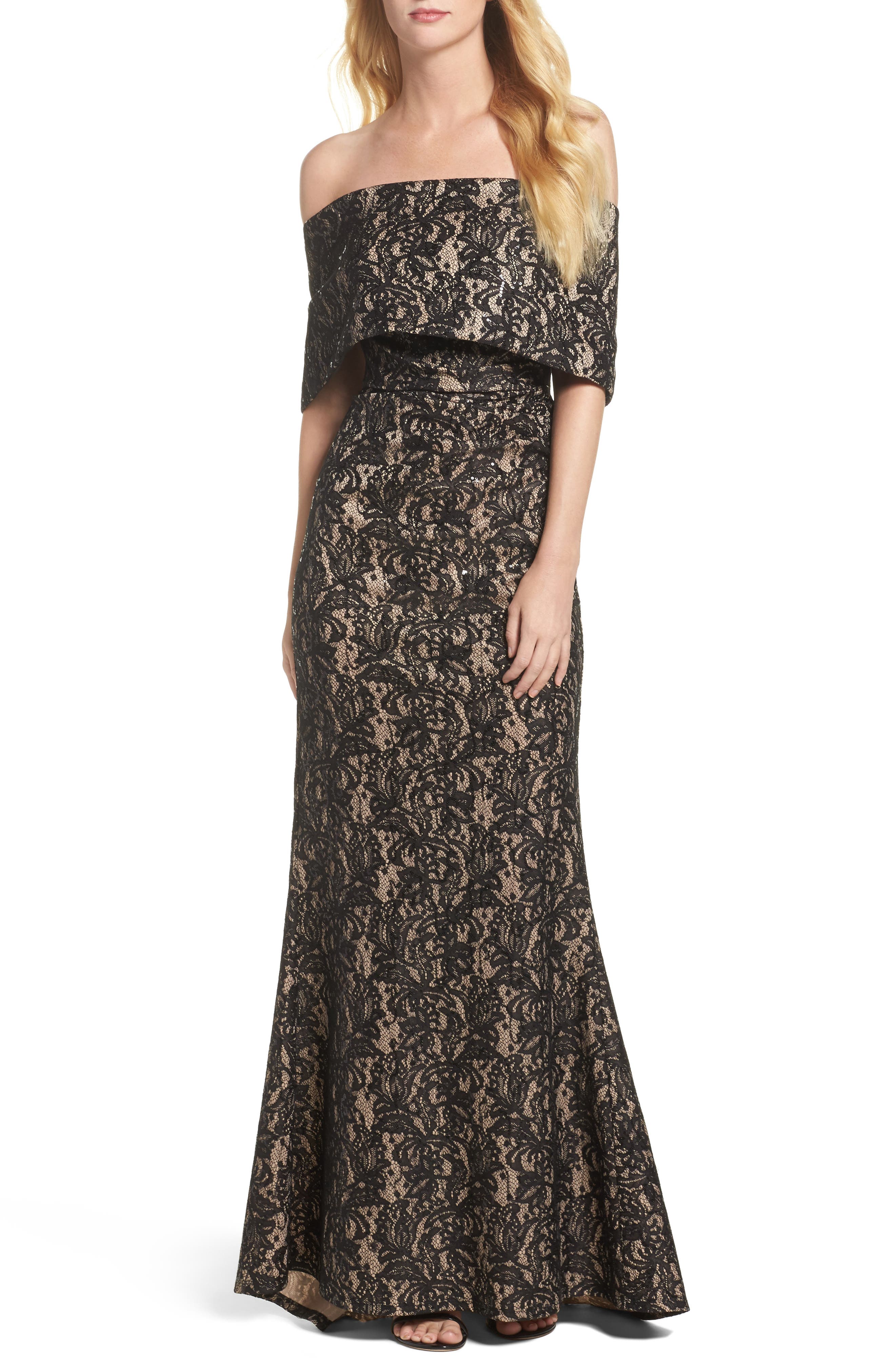 Vince Camuto Sequin Off The Shoulder Gown, Black