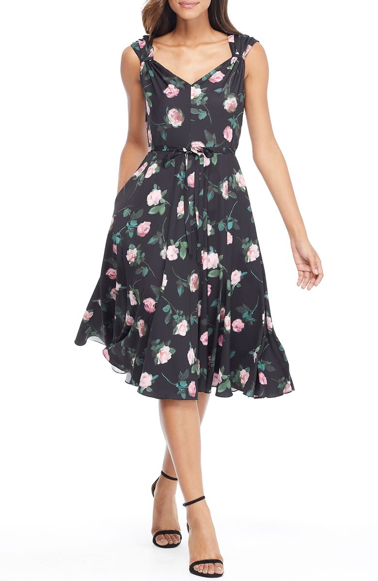 GAL MEETS GLAM COLLECTION Sadie Cowl Back Satin Dress, Main, color, BLACK/ SUGAR PLUM