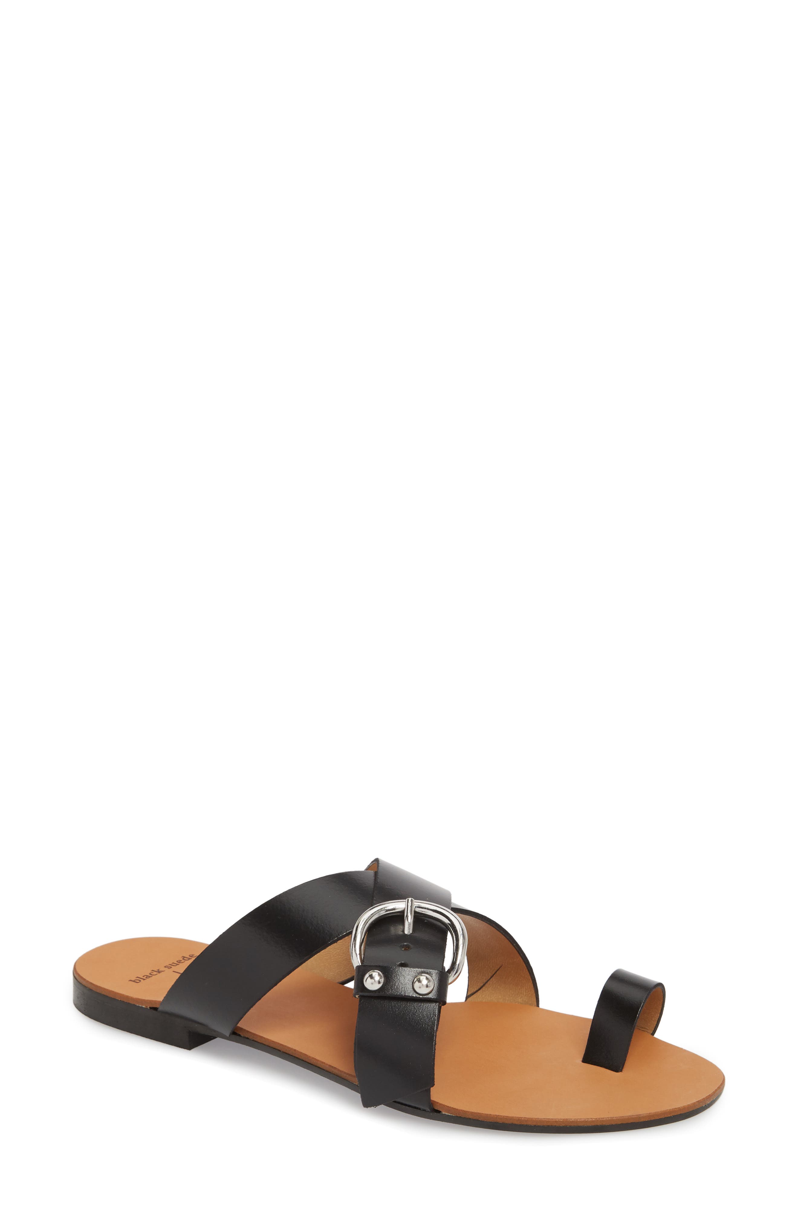 Black Suede Studio Elyse Slide Sandal, Black
