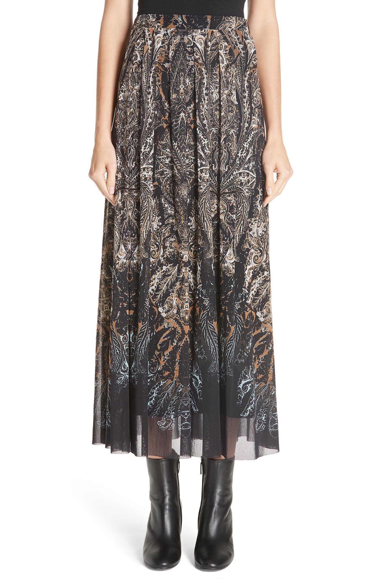 Fuzzi Paisley Tulle Midi Skirt, Black
