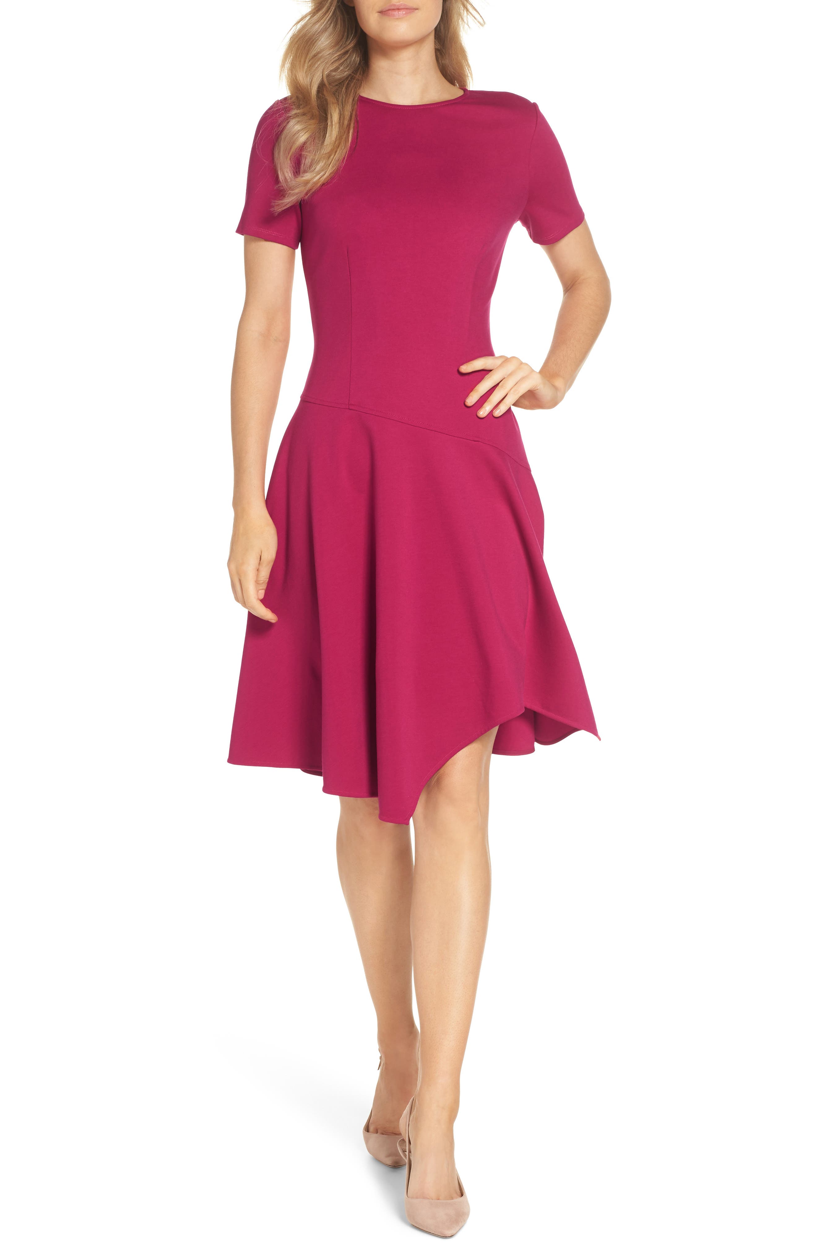 Eliza J Drop Waist Fit & Flare Dress, Pink
