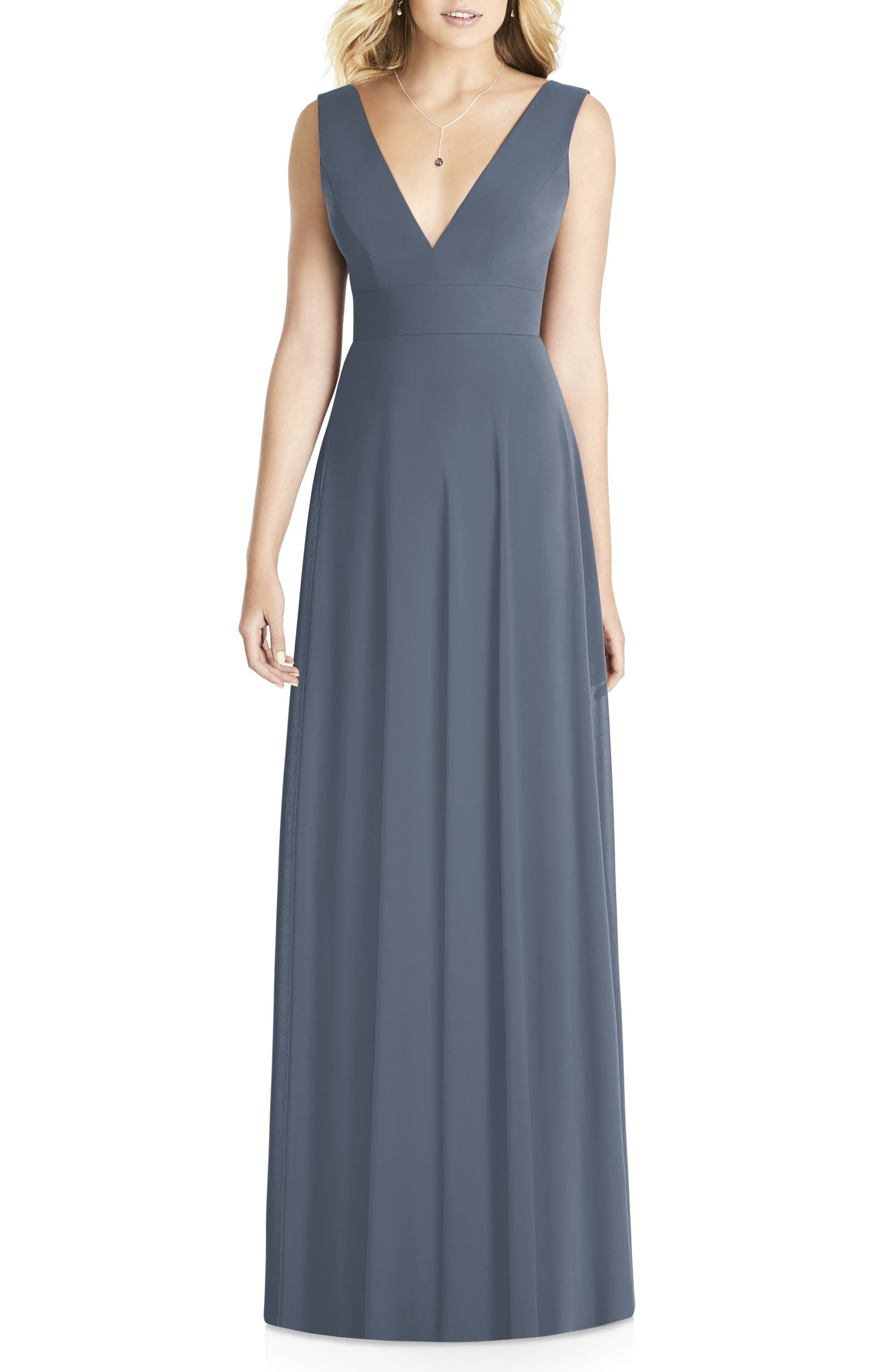 Social Bridesmaids Matte Chiffon Gown, Grey