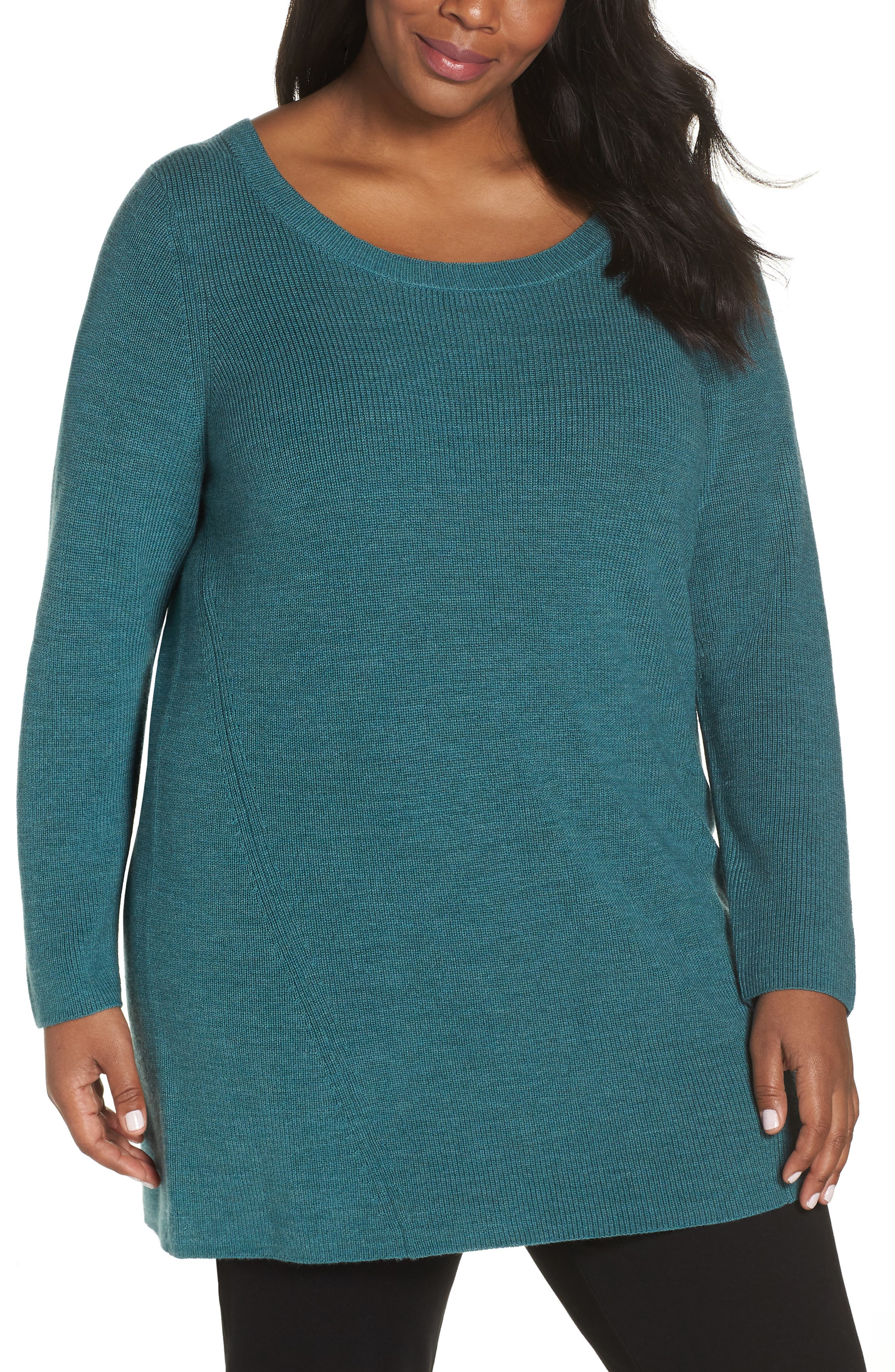 Plus Size Eileen Fisher Merino Wool Tunic Sweater, Green