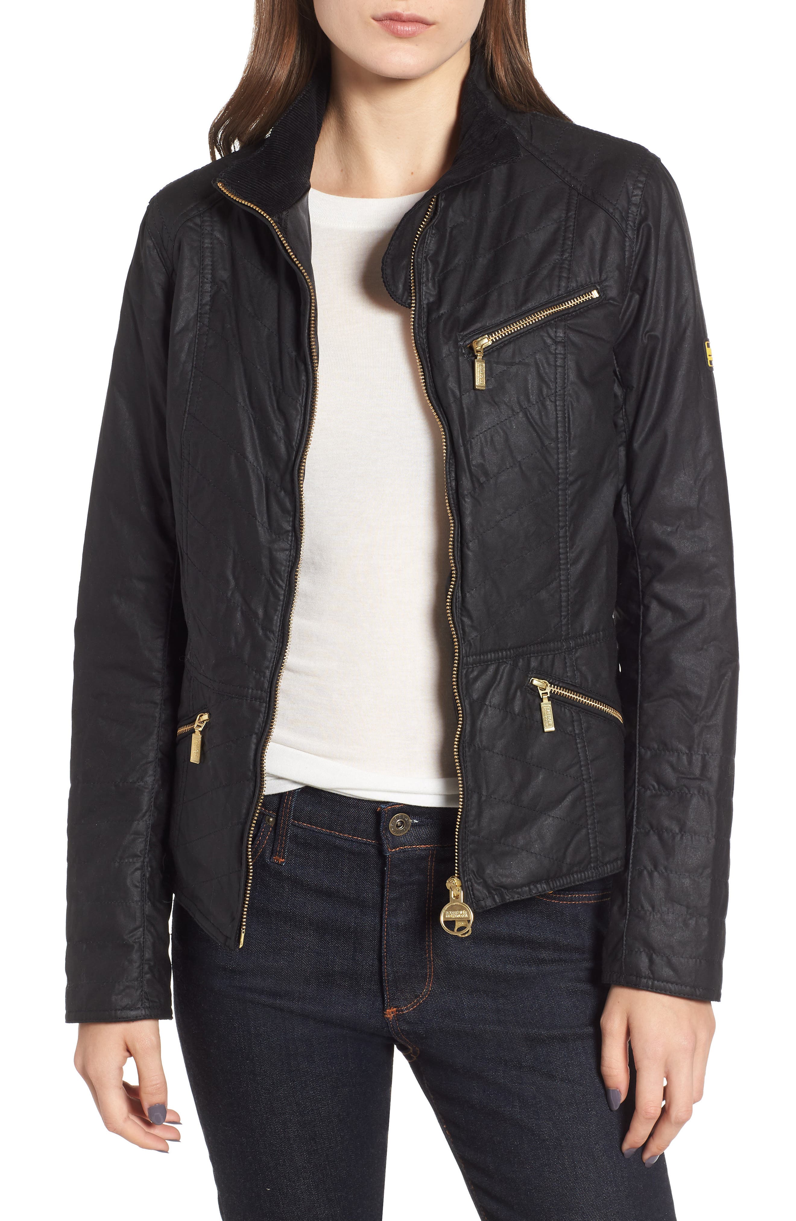 Barbour Backmarker Water Resistant Waxed Cotton Jacket, US / 8 UK - Black