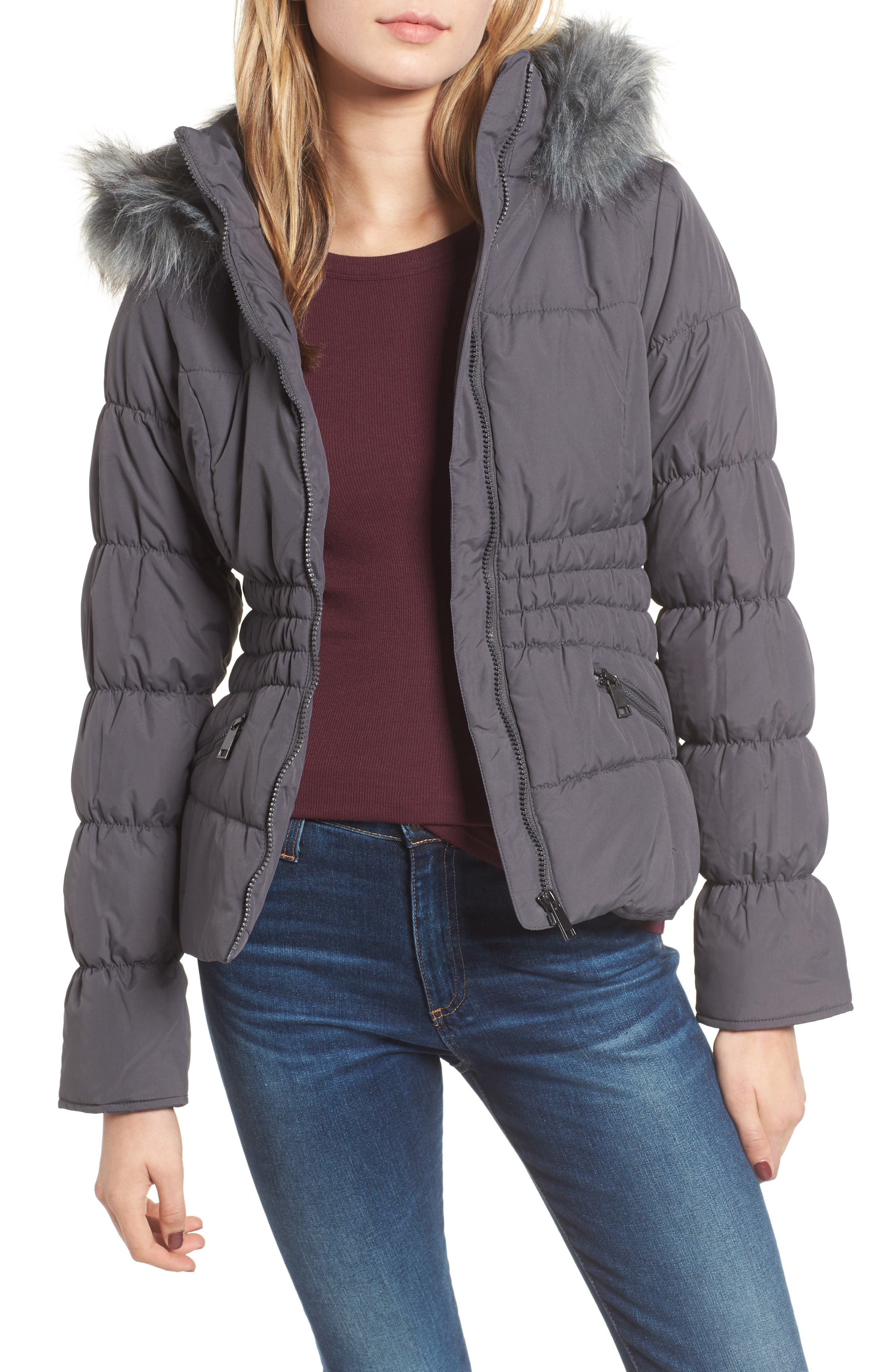 Maralyn & Me Faux Fur Trim & Fleece Lined Puffer Jacket