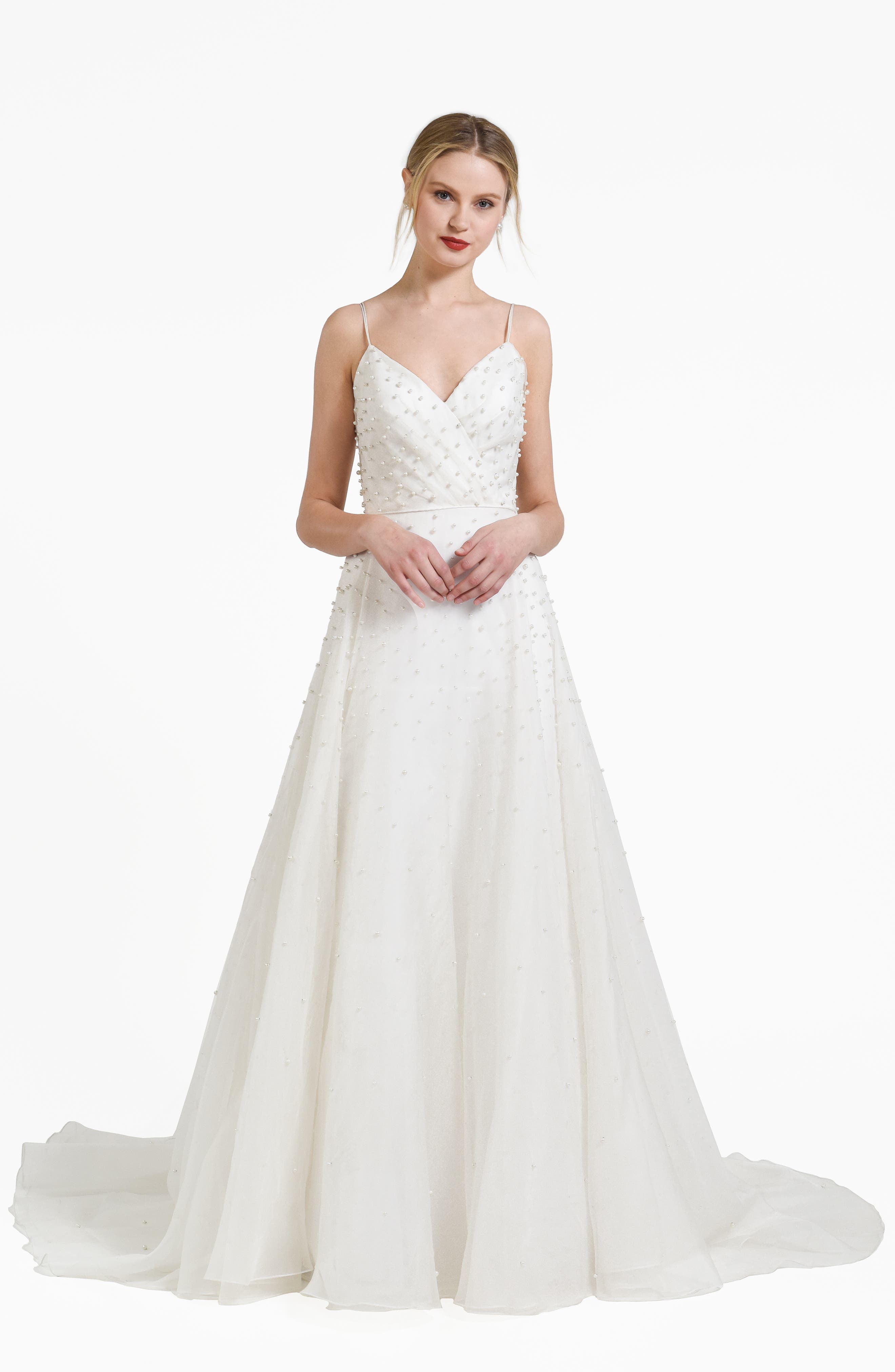 Jenny By Jenny Yoo Presley Beaded Organza A-Line Gown, Ivory