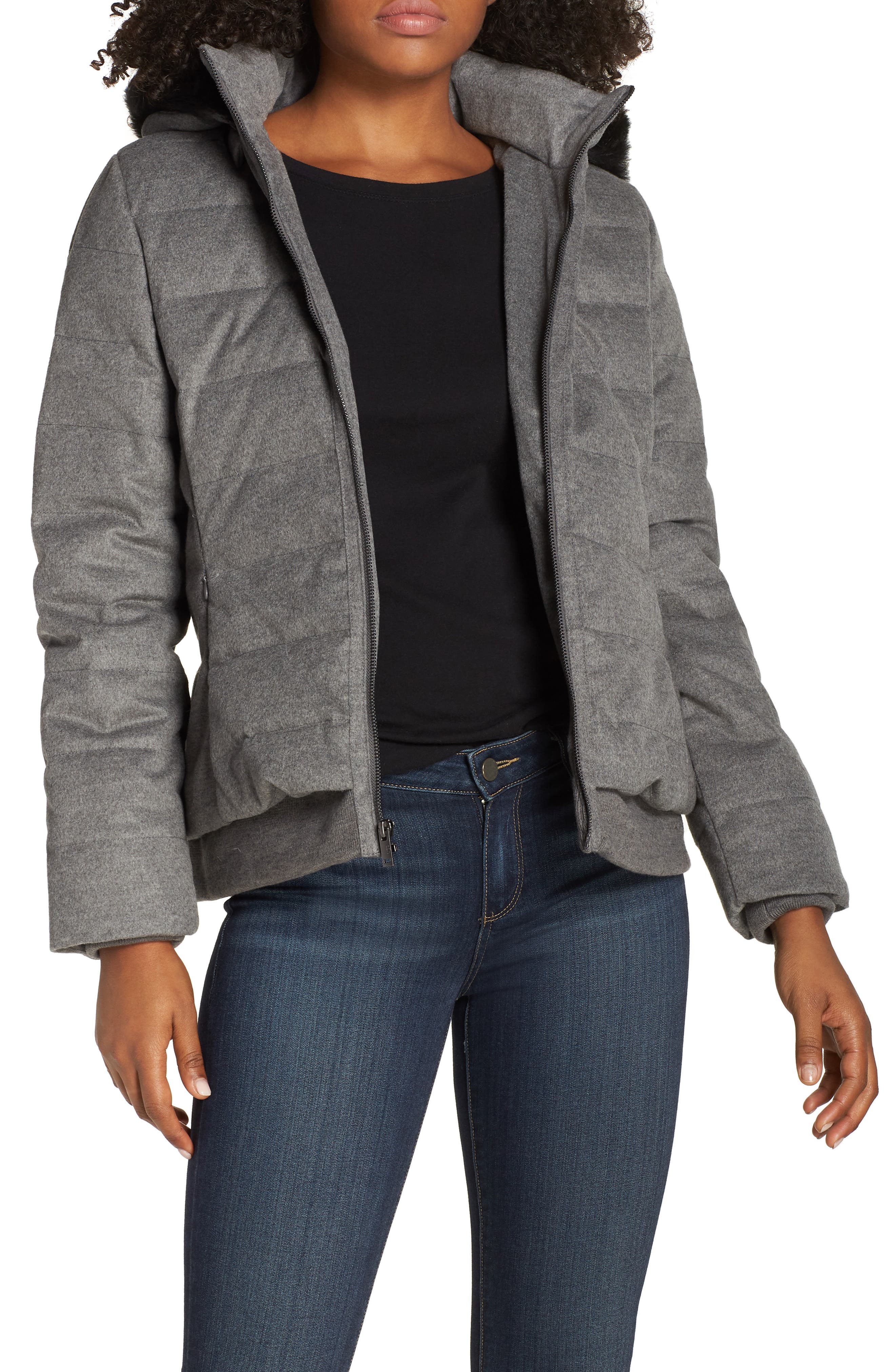 Ugg Talia Genuine Shearling Trim Down Jacket, Grey