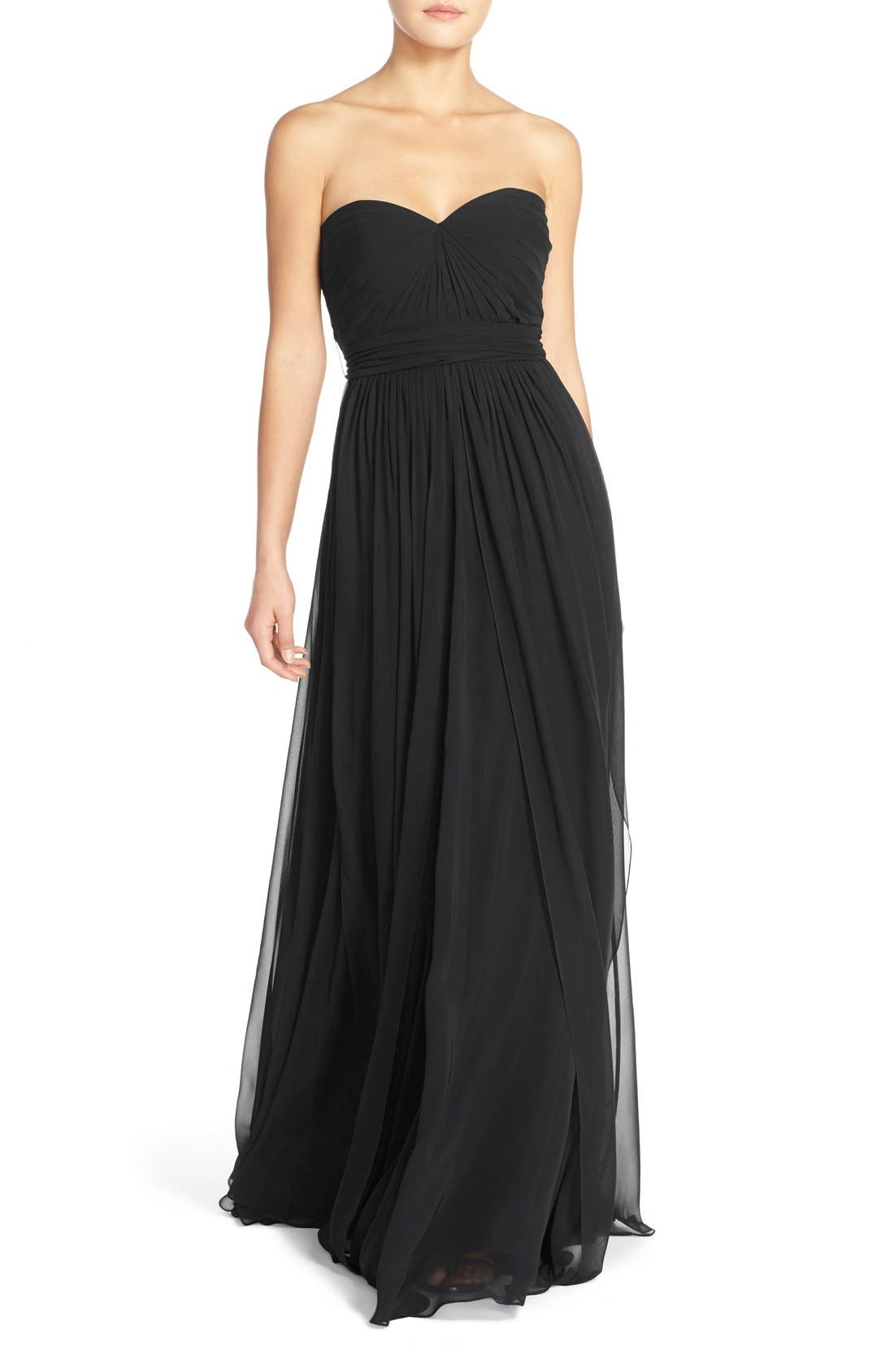 Jenny Yoo Mira Convertible Strapless Chiffon Gown, Black