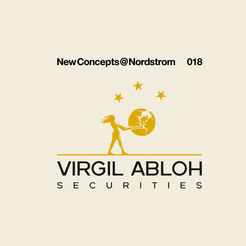New Concepts 18: Virgil Abloh Securities. Models on museum pedestals wear Off-White pieces exclusive to Nordstrom.