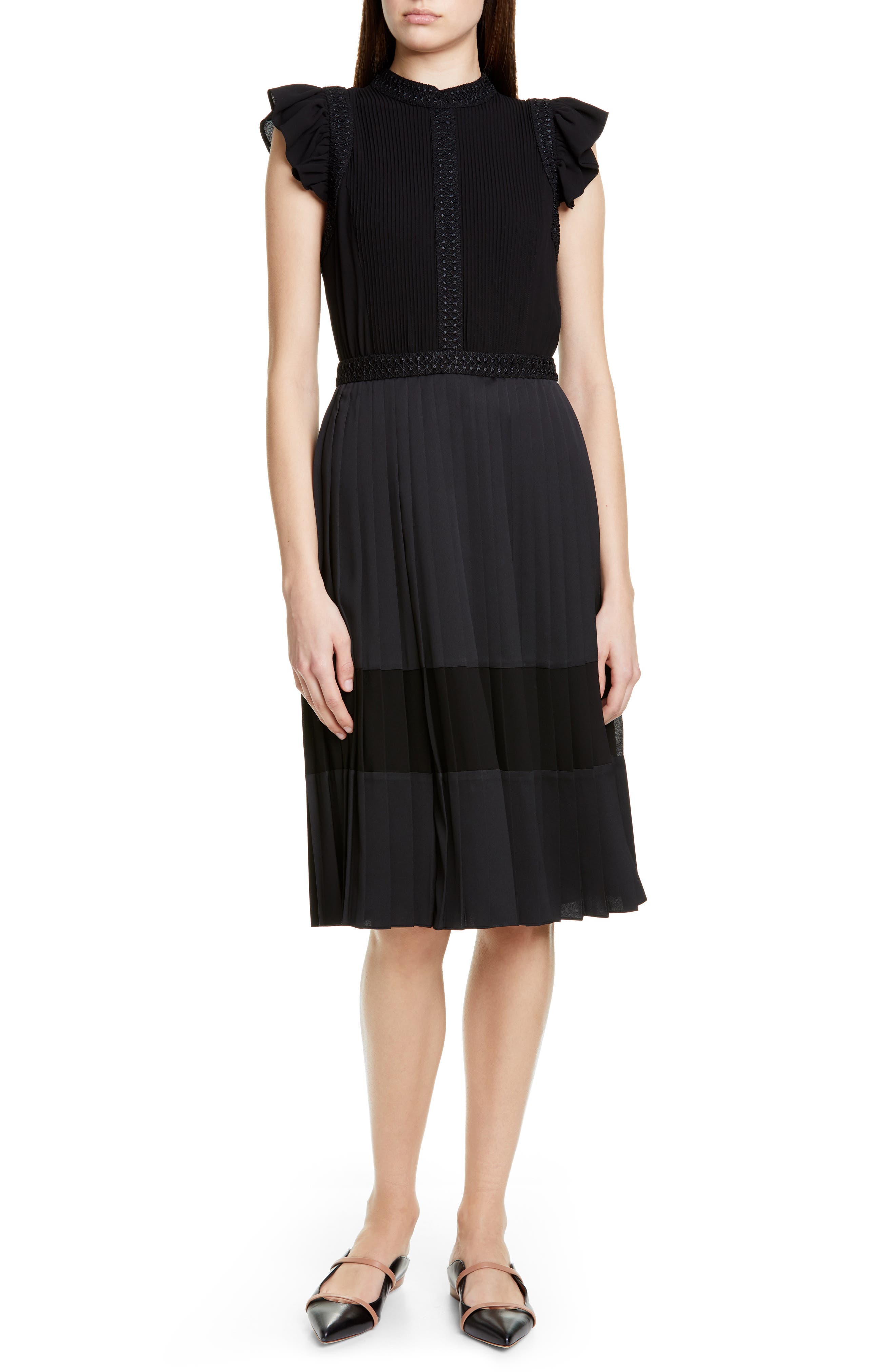 Ted Baker London Averele Ruffle & Pleat Midi Dress, Black