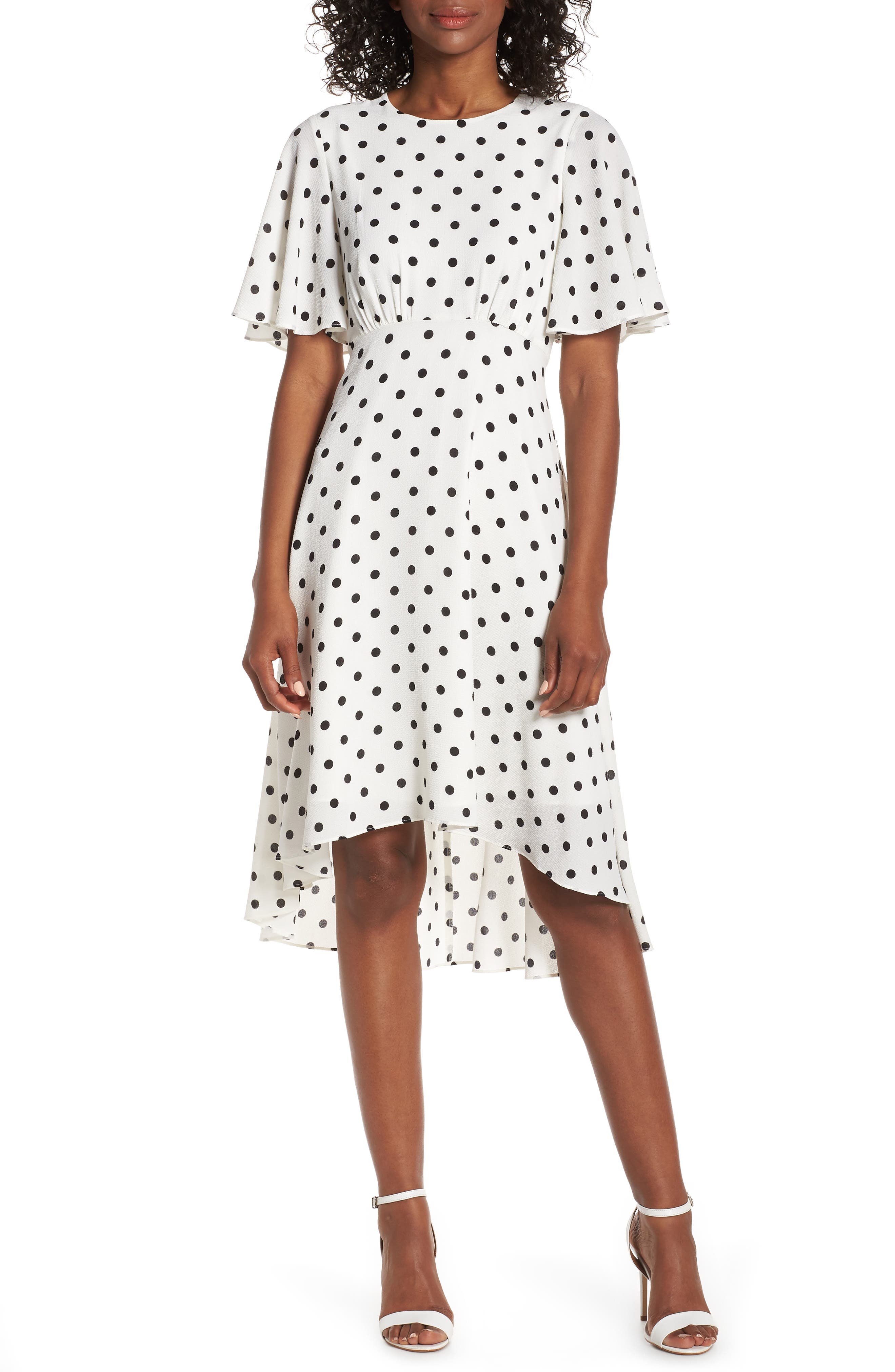 Eliza J Dot High/low Fit & Flare Dress, White