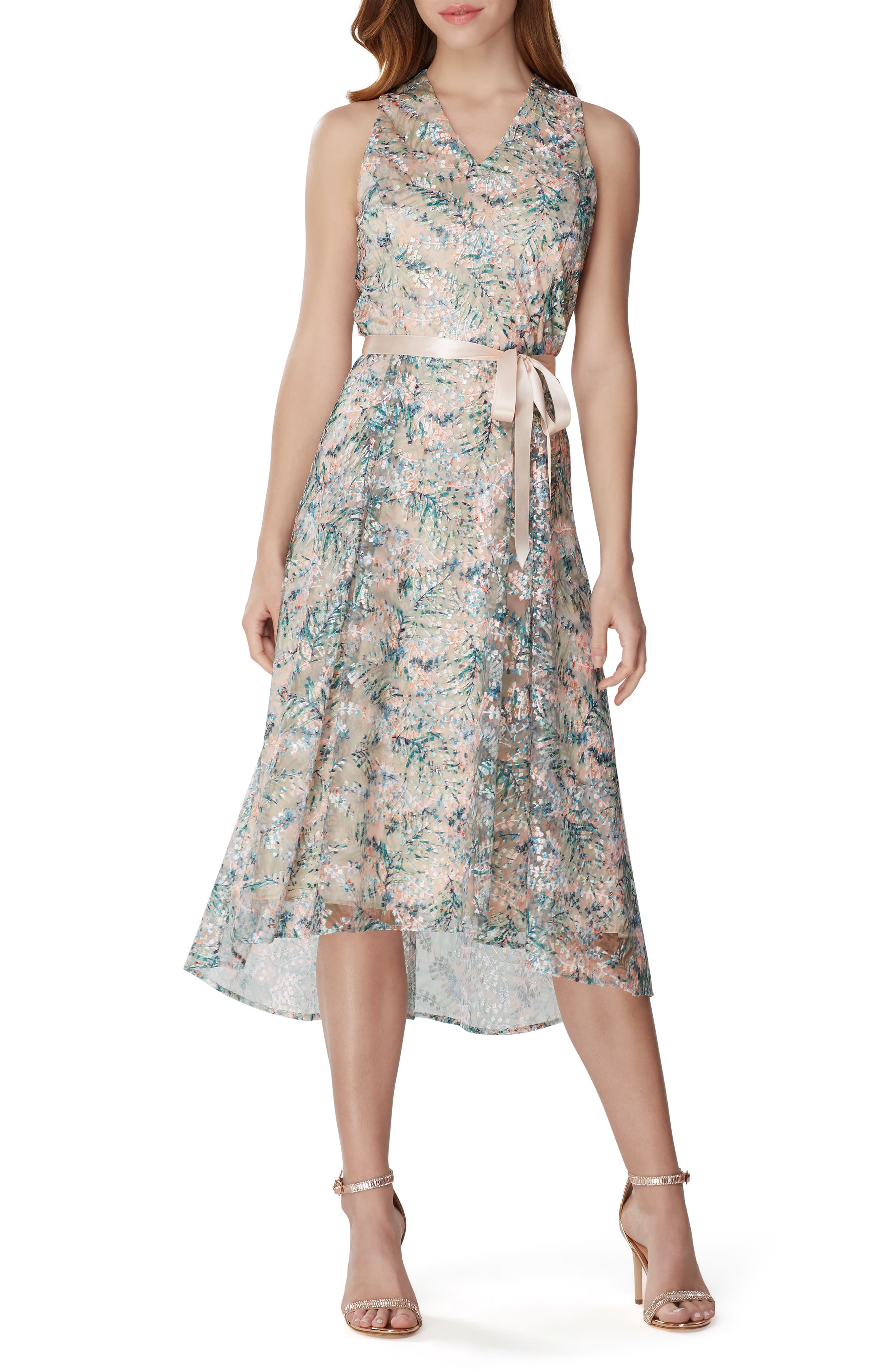 Tahari Embroidered Sleeveless Dress, Blue
