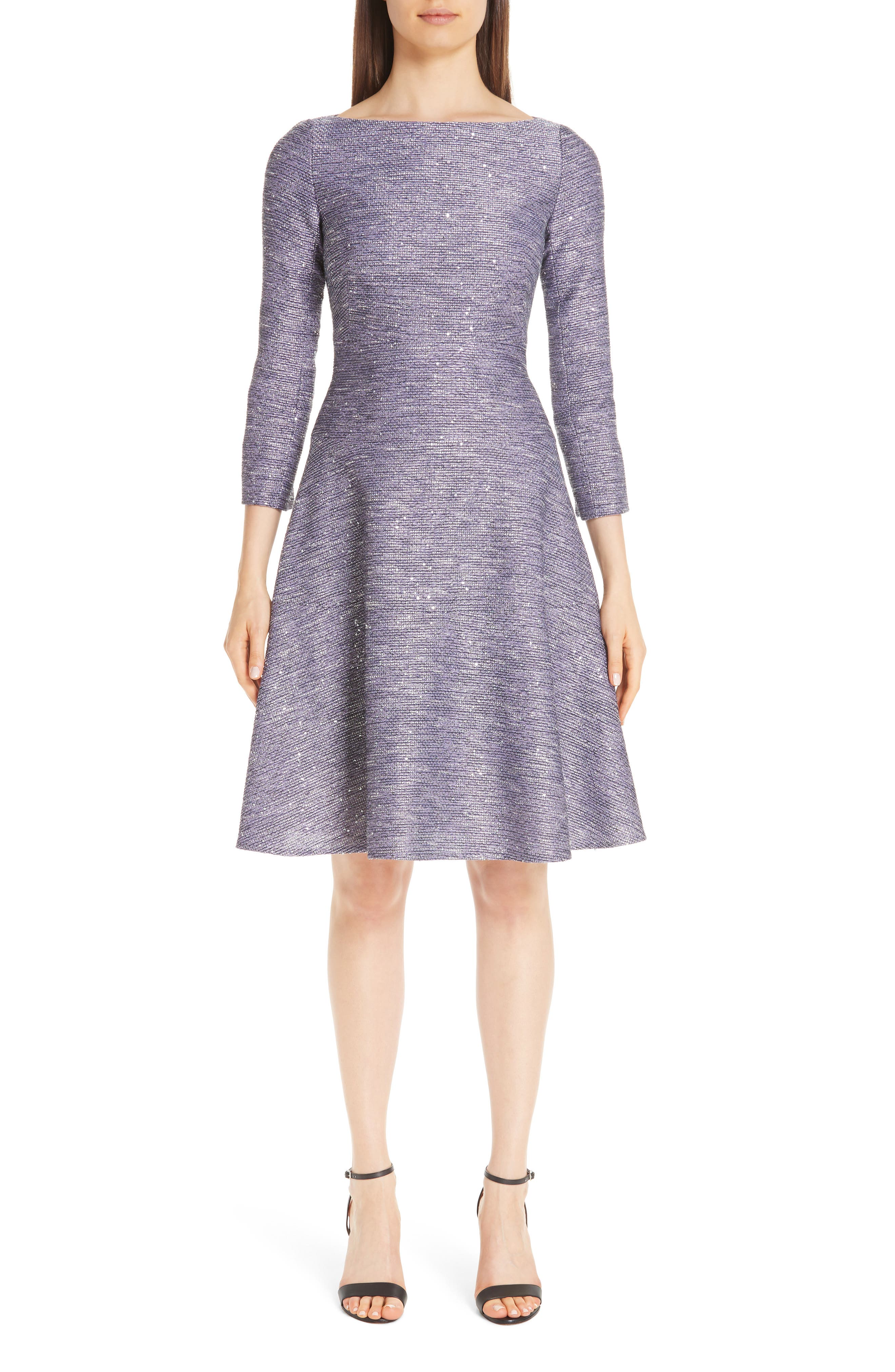 Lela Rose Sequin Tweed Fit & Flare Dress, Purple