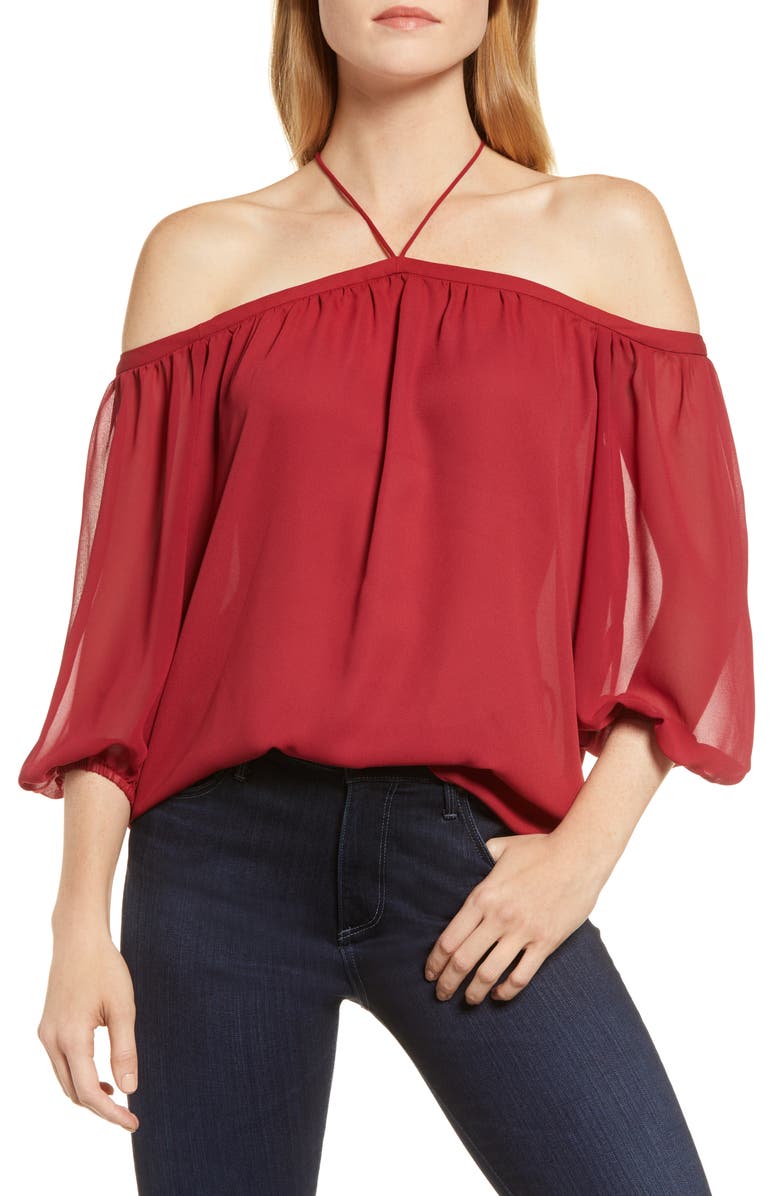 Off the Shoulder Sheer Chiffon Blouse, Main, color, LUSH BERRY
