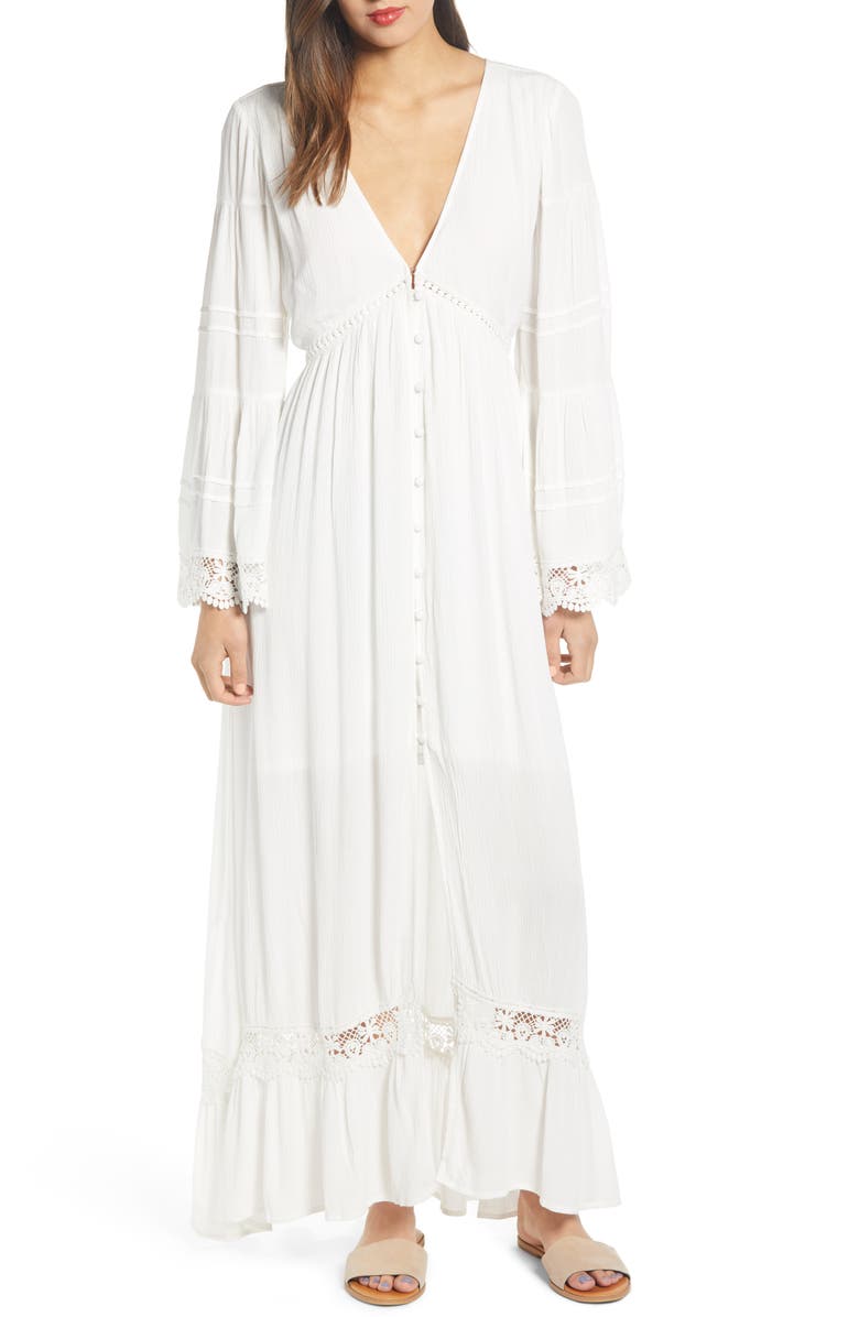 Baja Lace Trim Long Sleeve Maxi Dress
