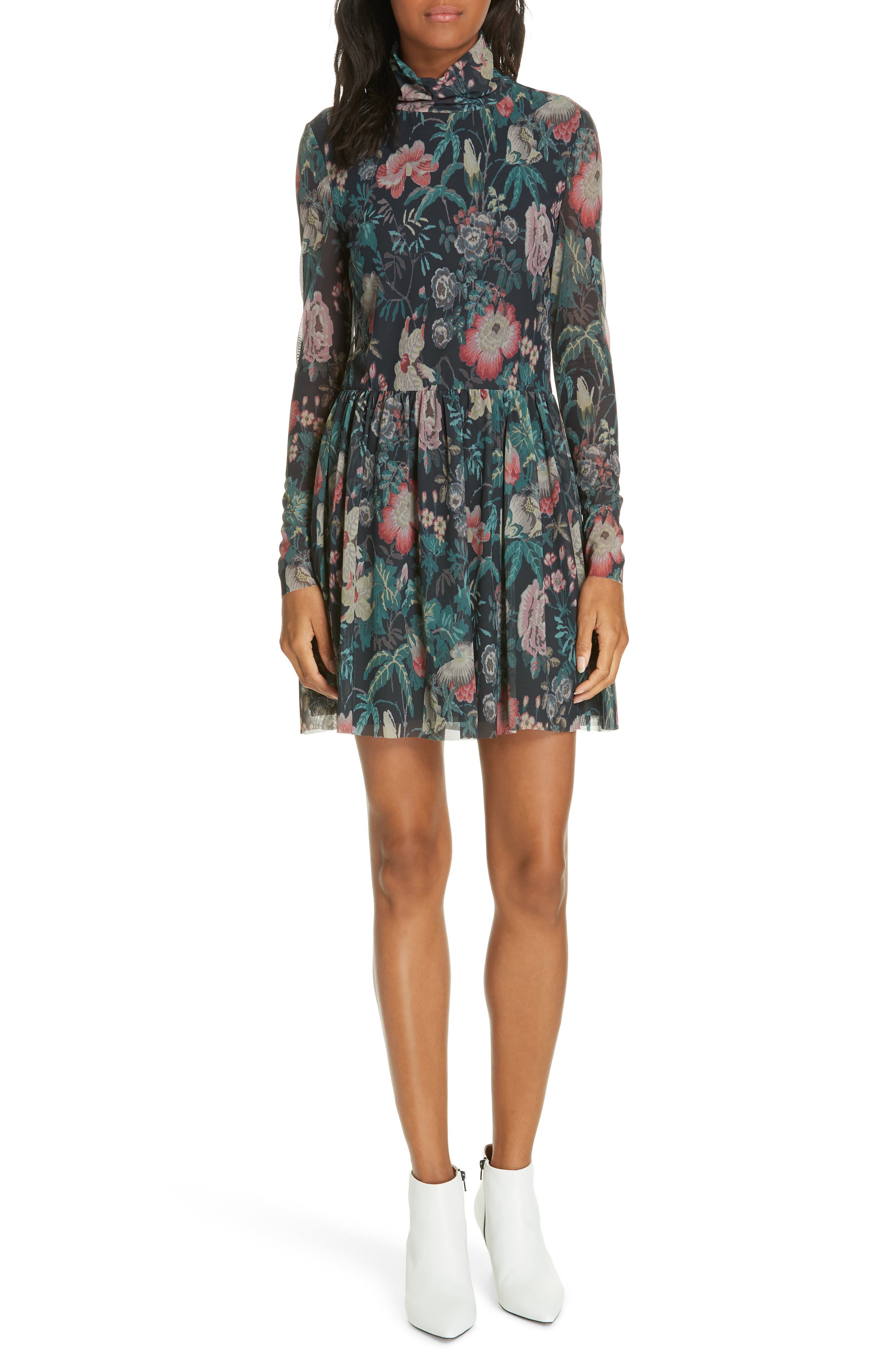 La Vie Rebecca Taylor Faded Garden Funnel Neck Dress, Blue