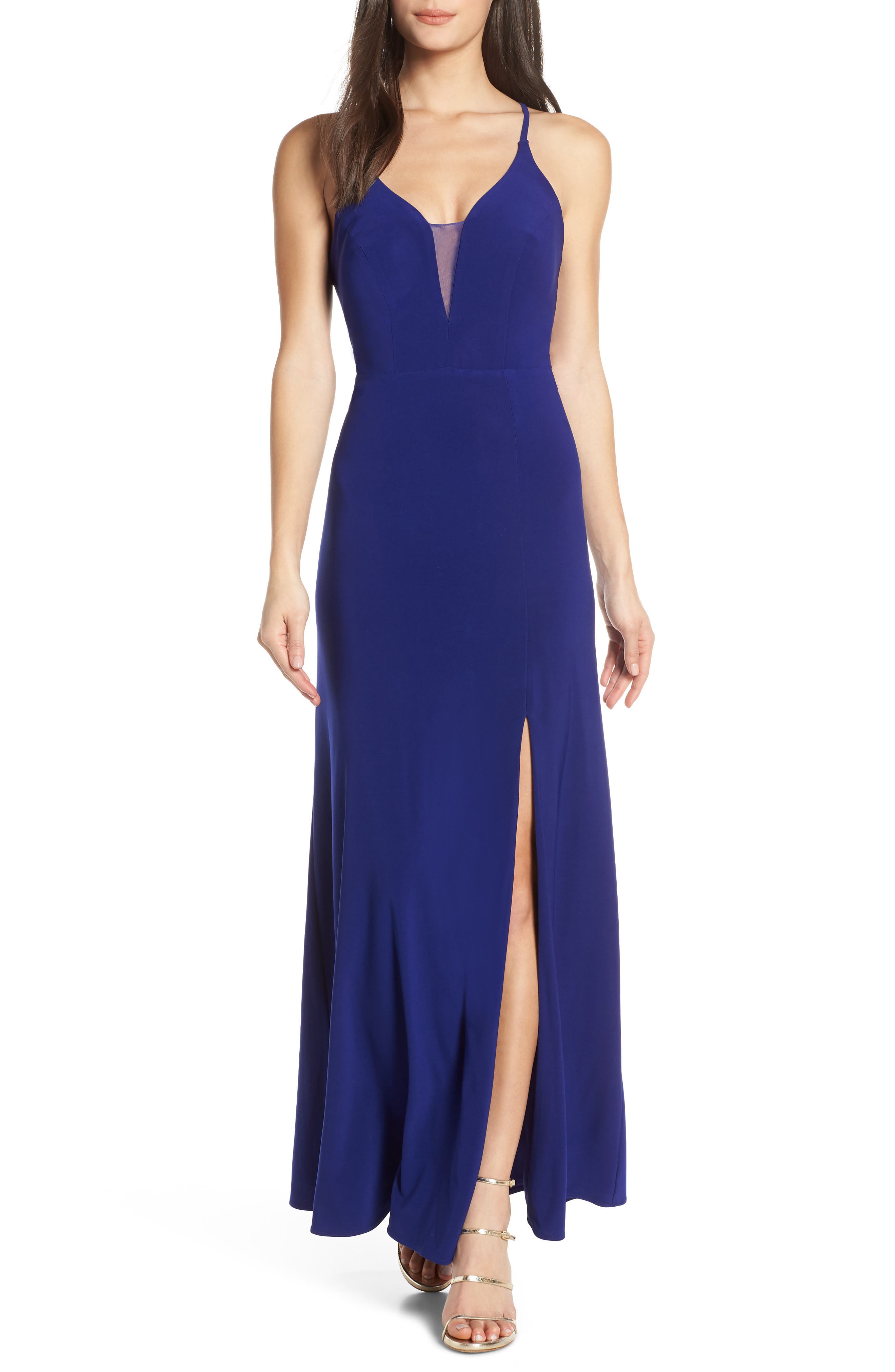 Morgan And Co. Lace-Up Back Evening Dress, Blue