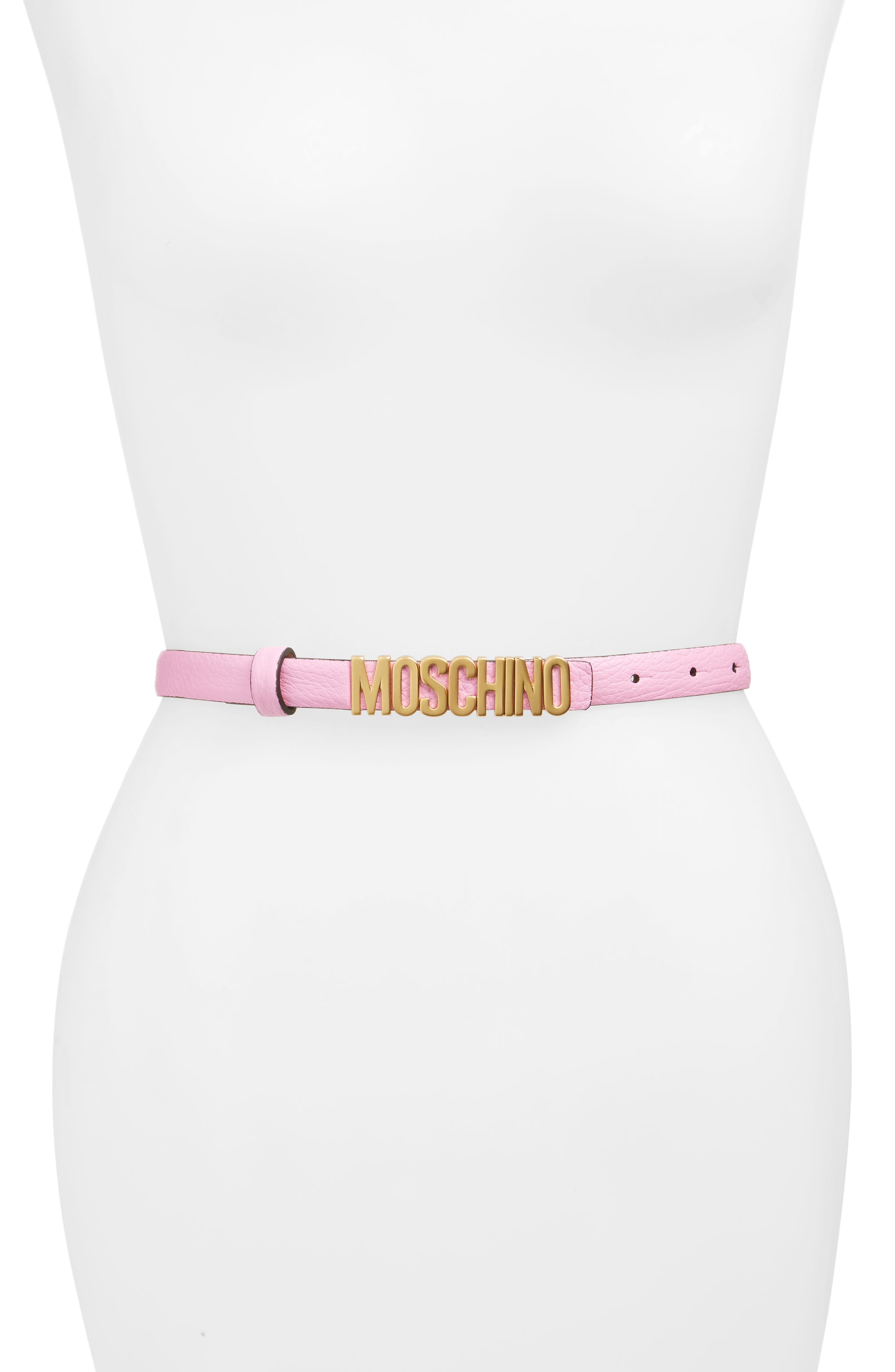 Moschino Logo Skinny Leather Belt, Fuchsia/ Gold