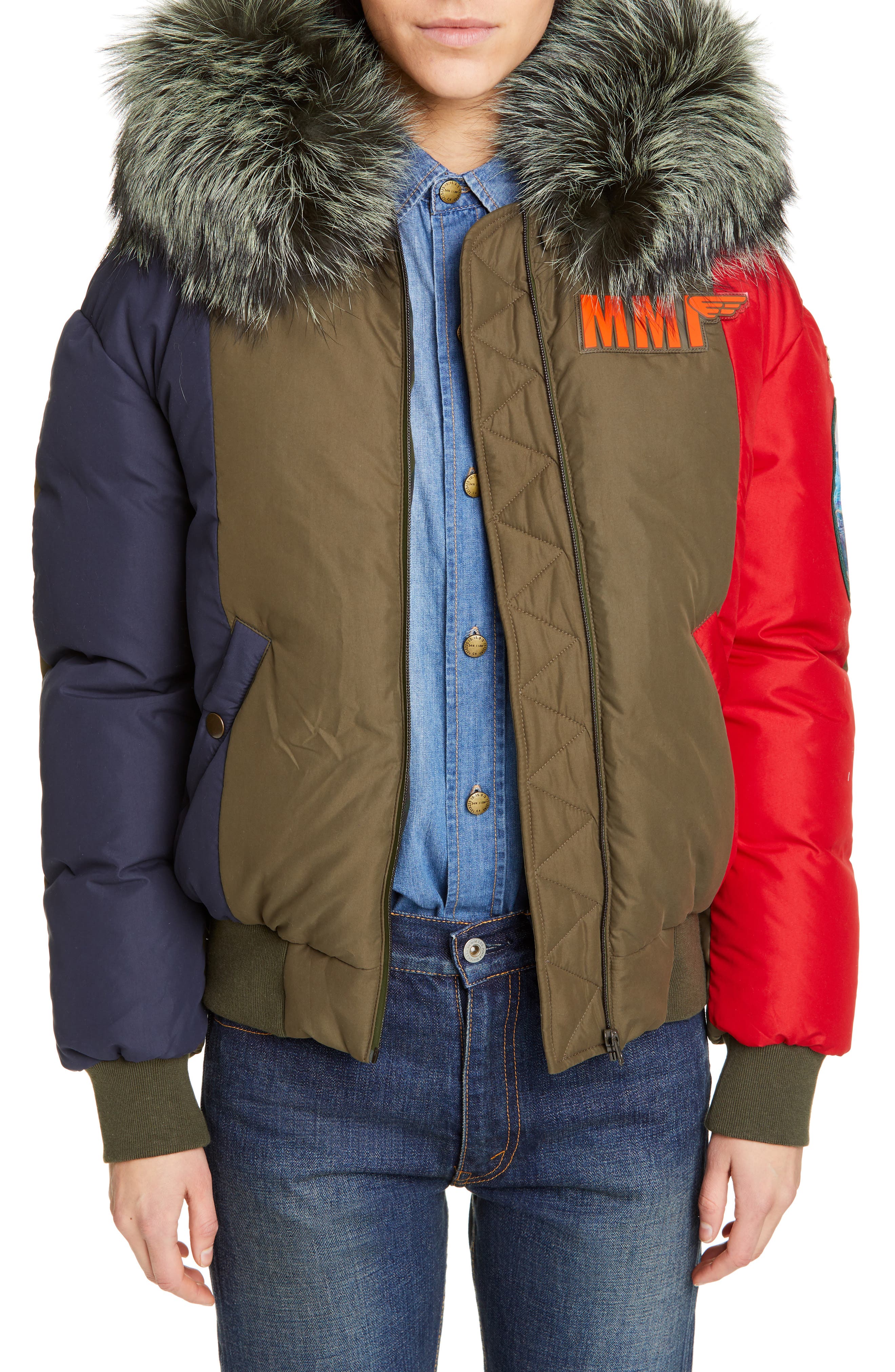 Mr And Mrs Italy Armstrong Waterproof Down Bomber Jacket With Genuine Fox Fur Trim, Red