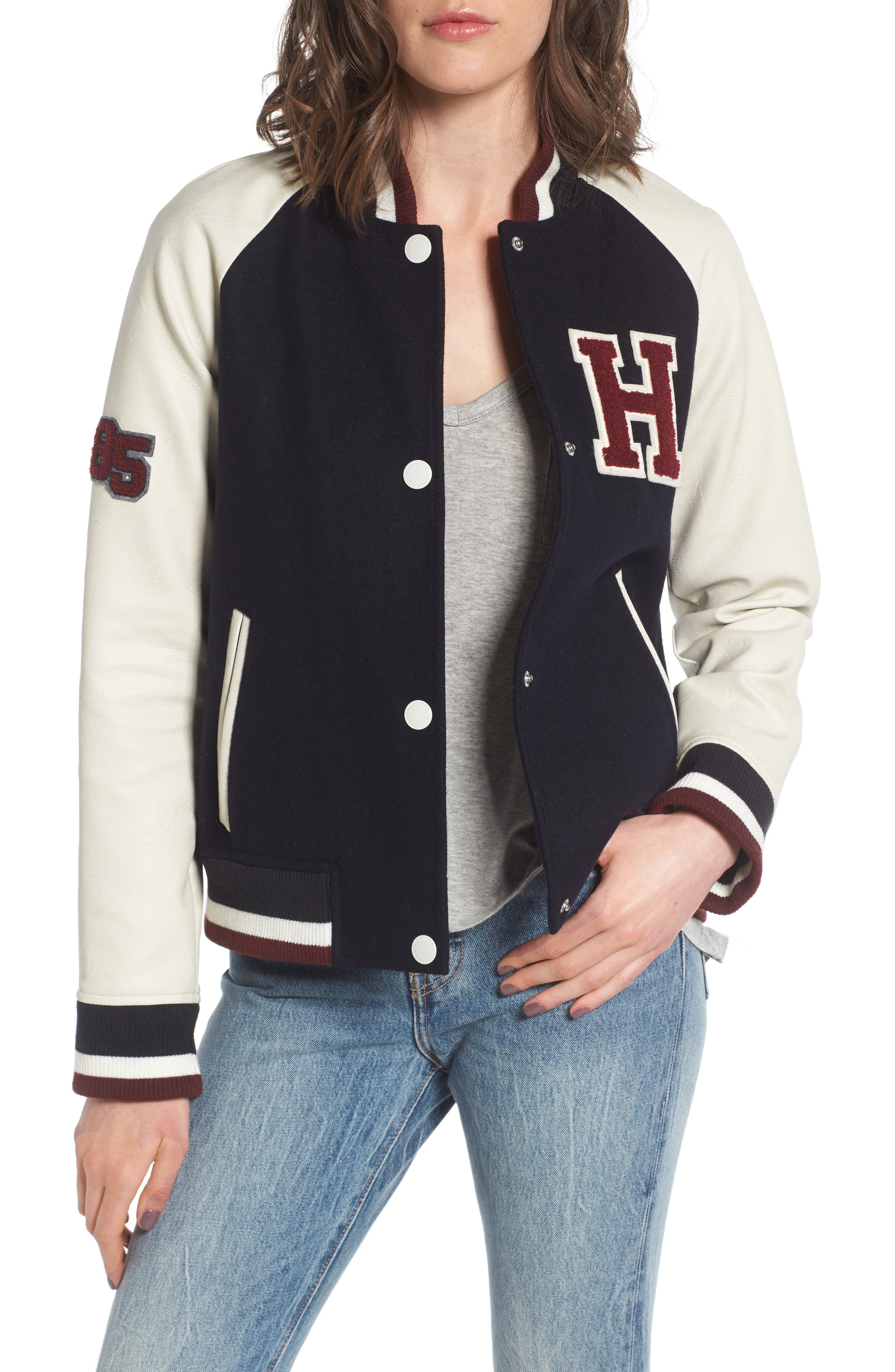 Tommy Hilfiger Mixed Media Varsity Jacket Nordstrom