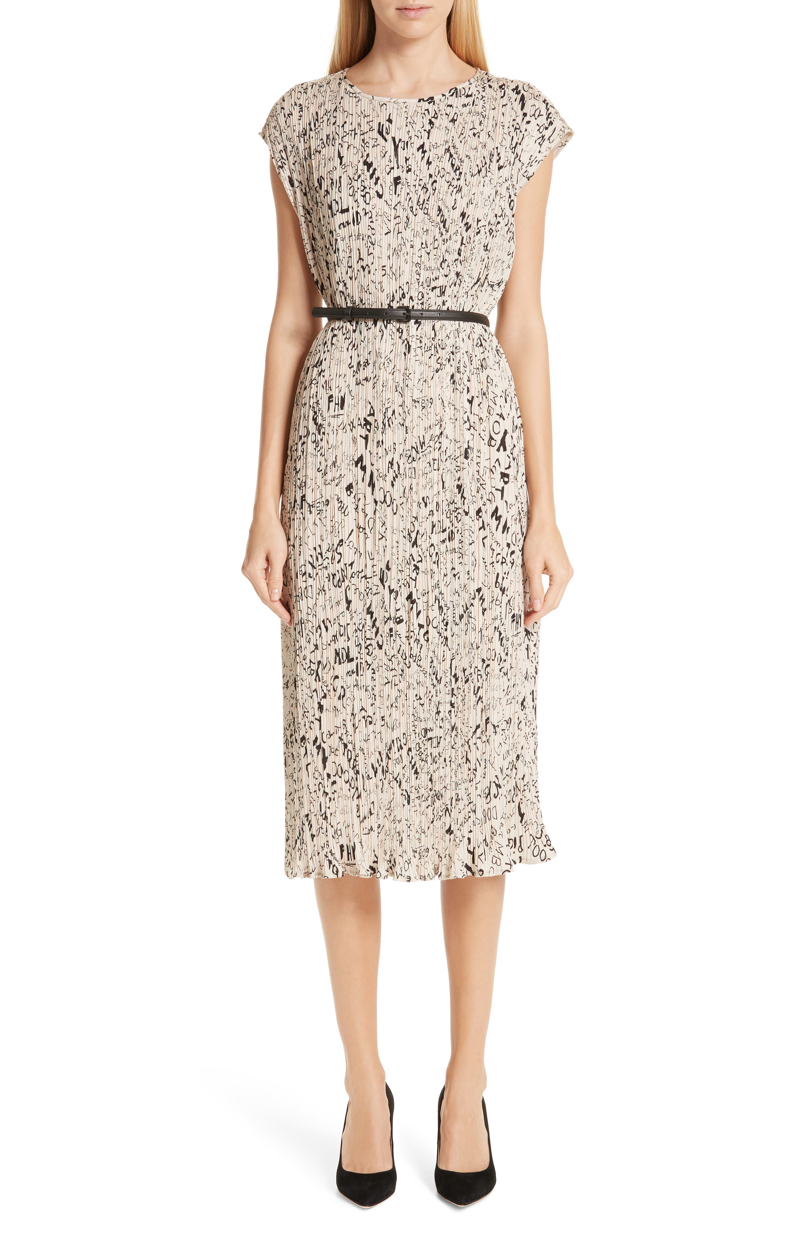 Max Mara Rino Print Plisse Dress, Beige