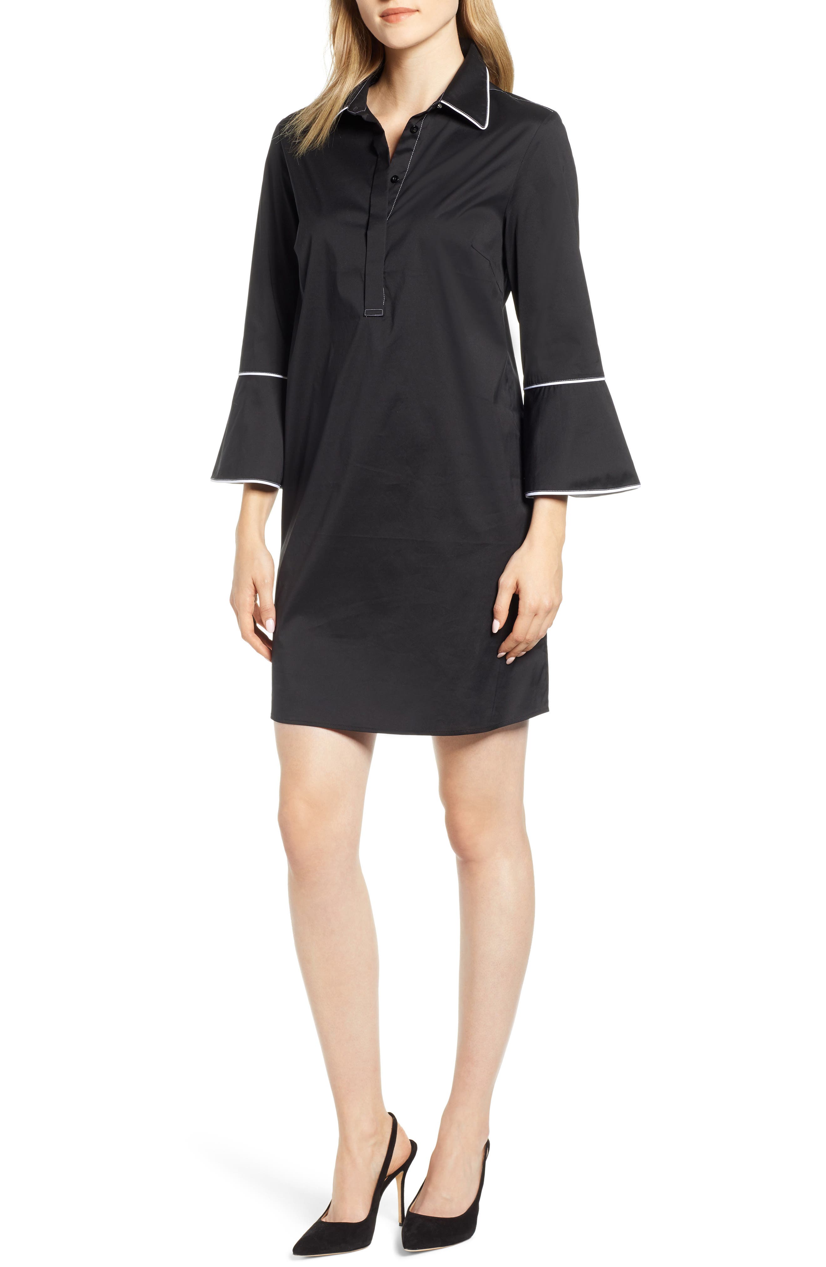 Ming Wang Bell Sleeve Shift Dress, Black