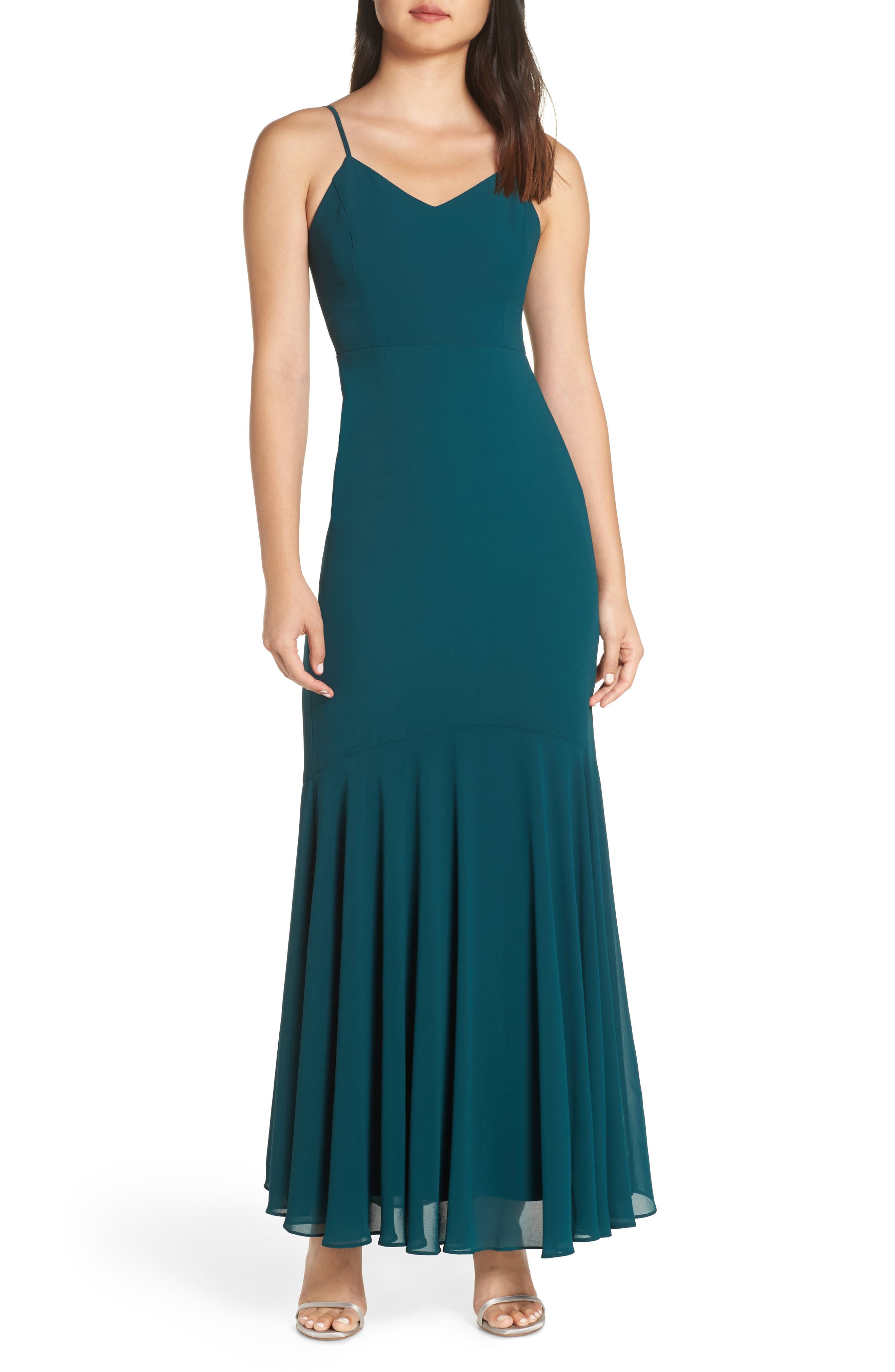 Lulus V-Neck Chiffon Gown, Green