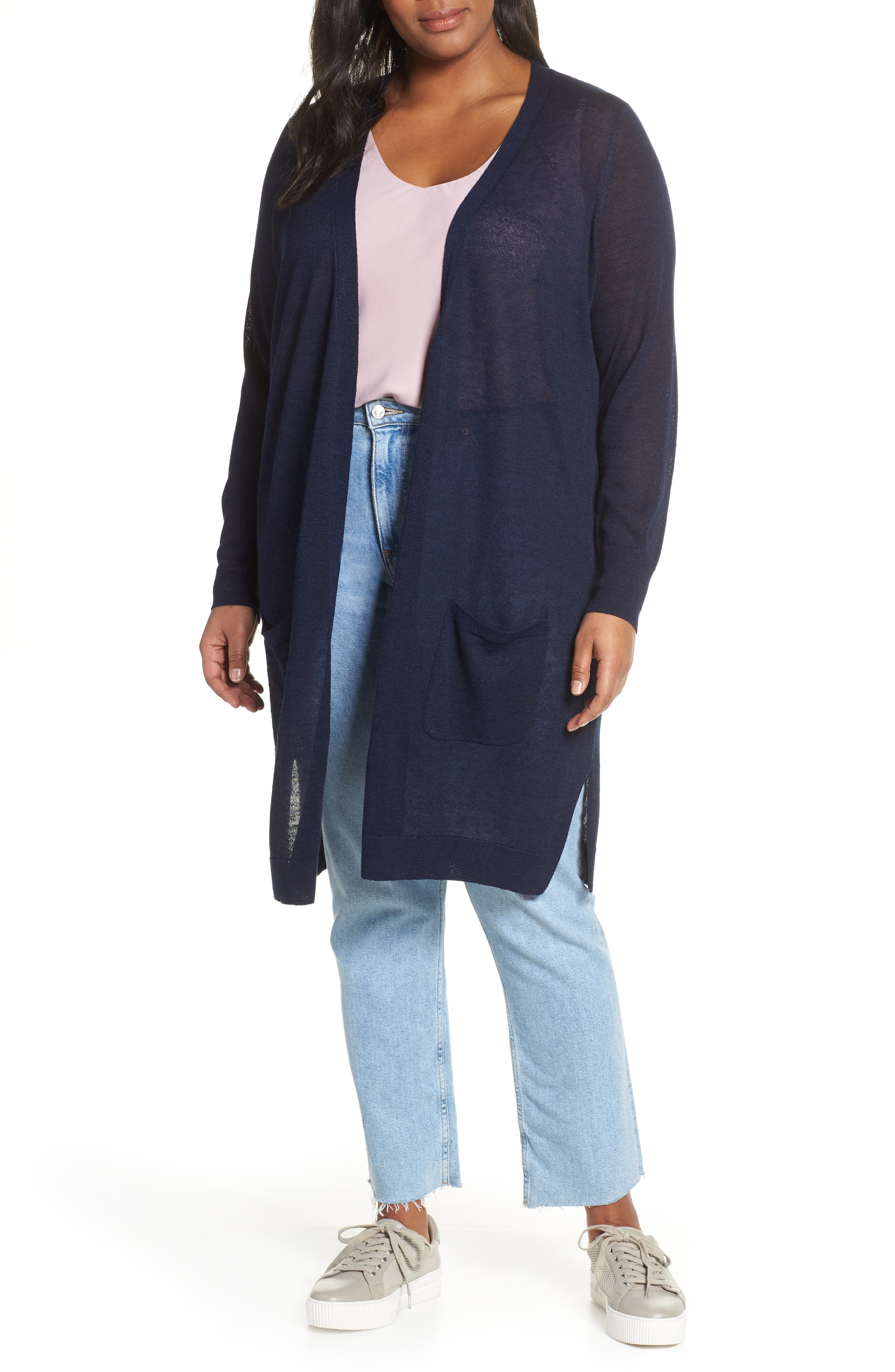 Plus Size Halogen Long Cardigan, Blue