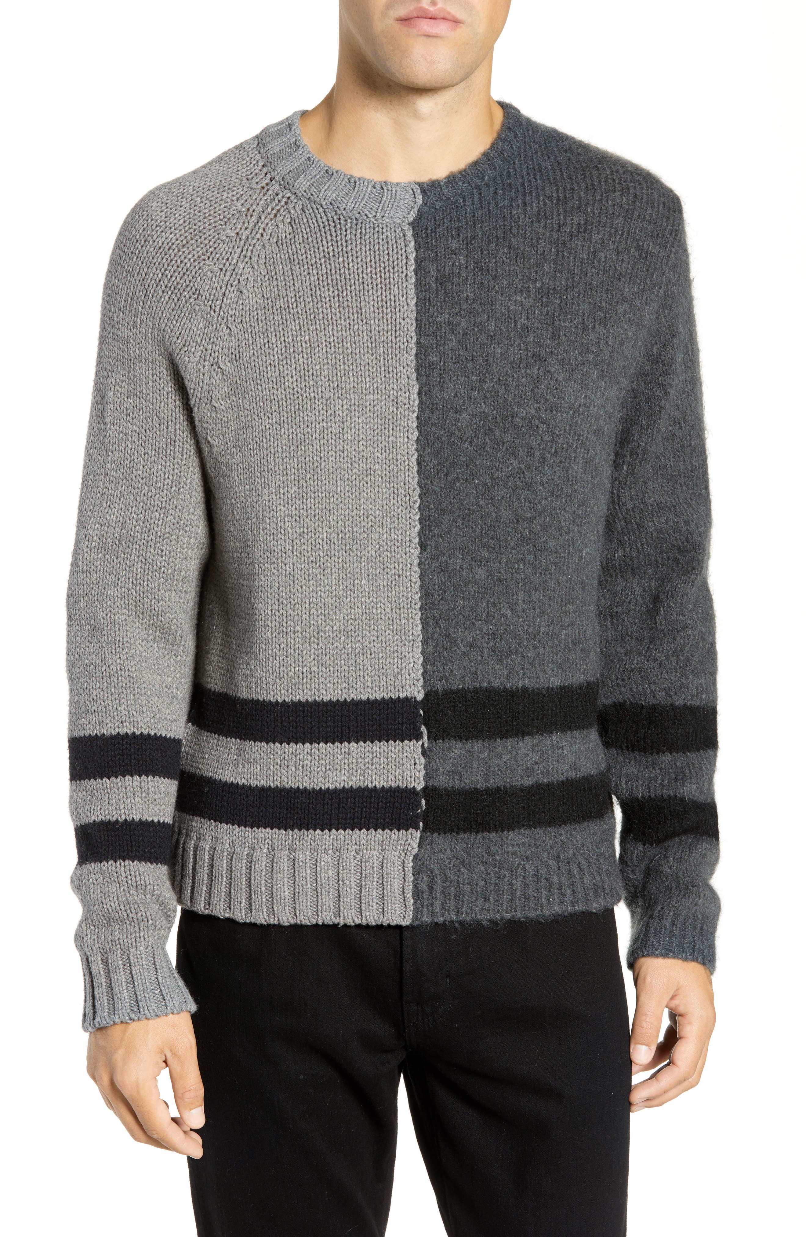 French Connection Regular Fit Colorblock Stripe Detail Sweater, Grey