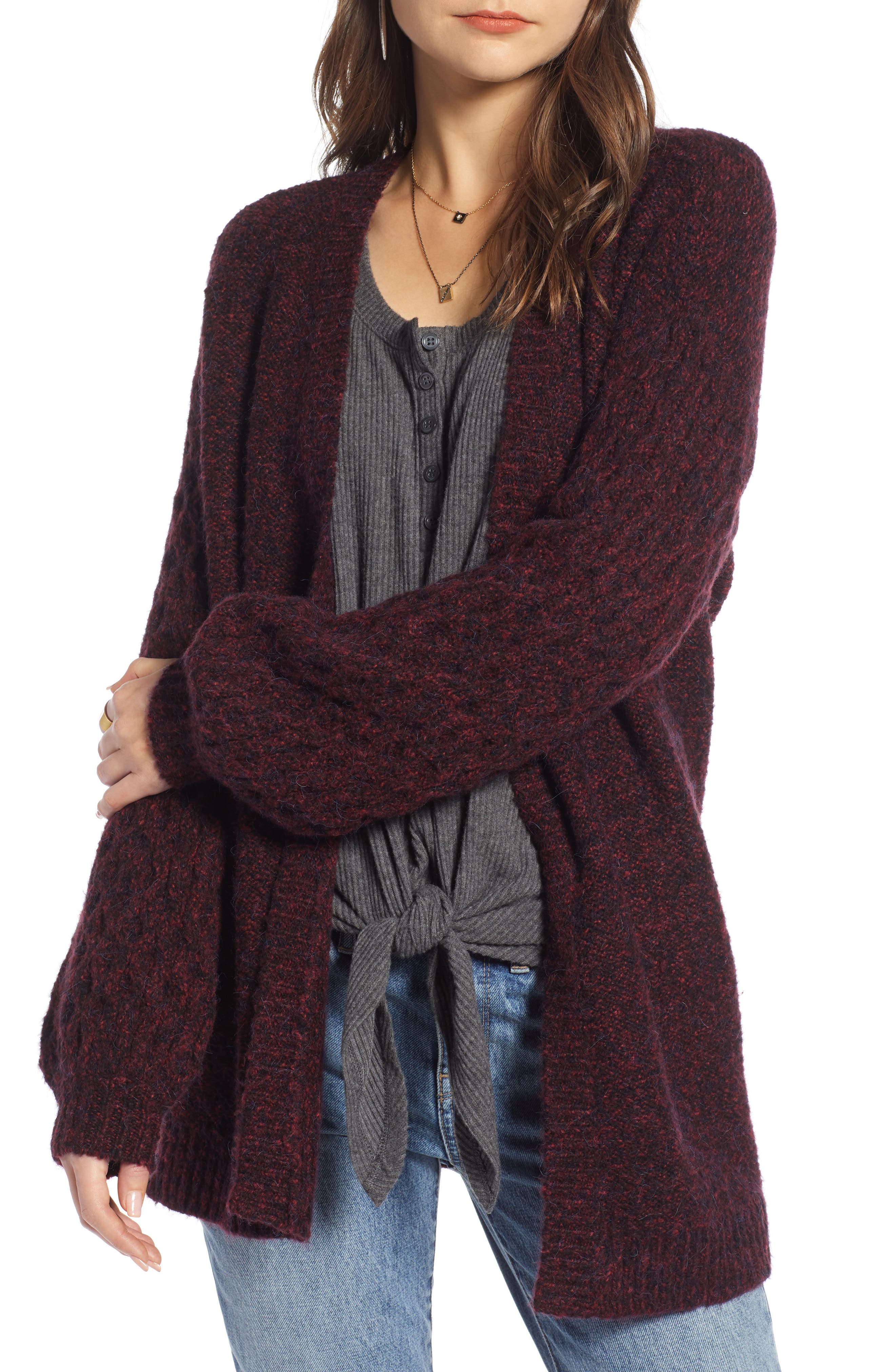 Treasure & Bond Chunky Knit Open Front Cardigan, Red