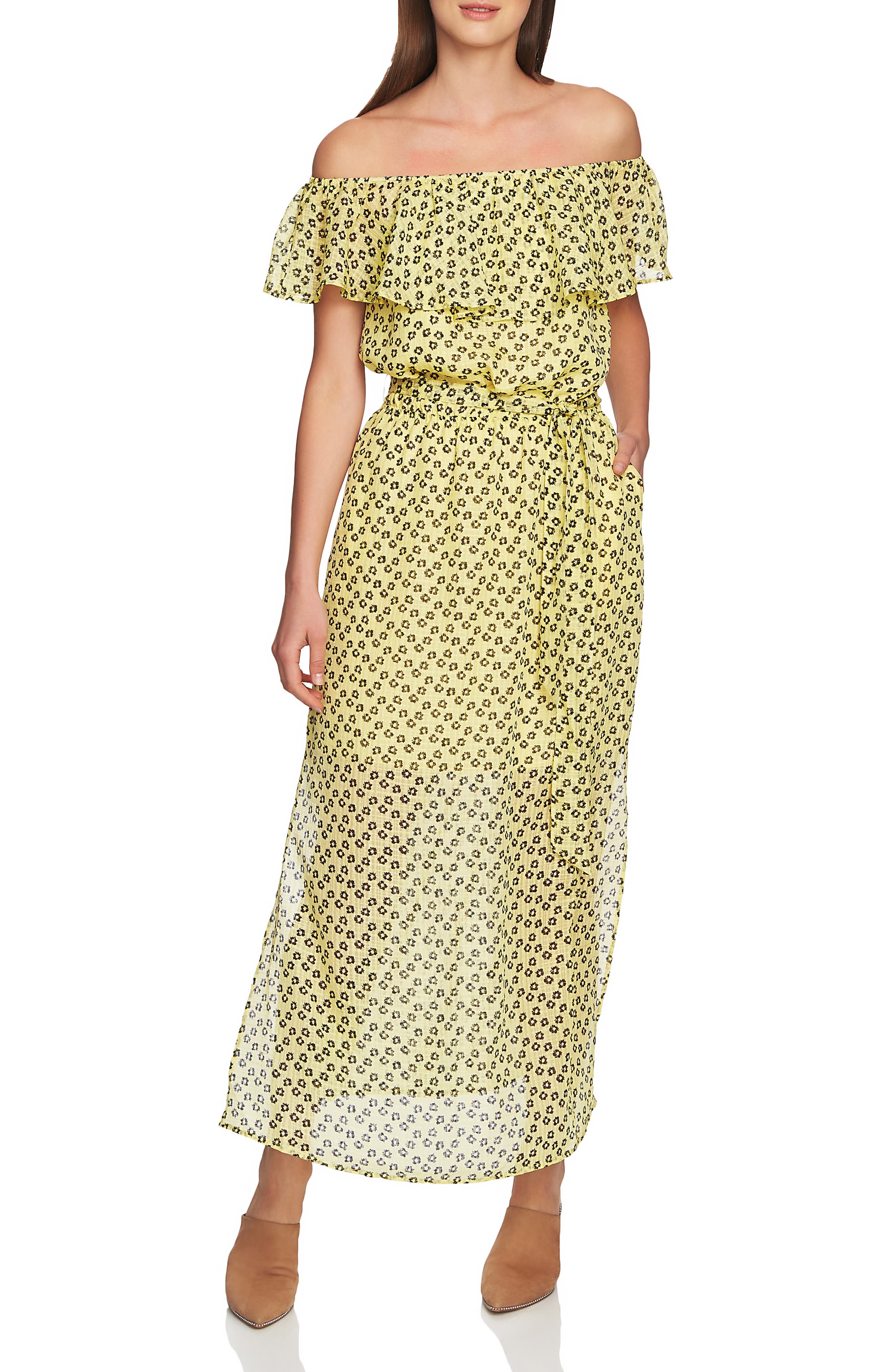 1.state Off The Shoulder Flower Maxi Dress, Yellow