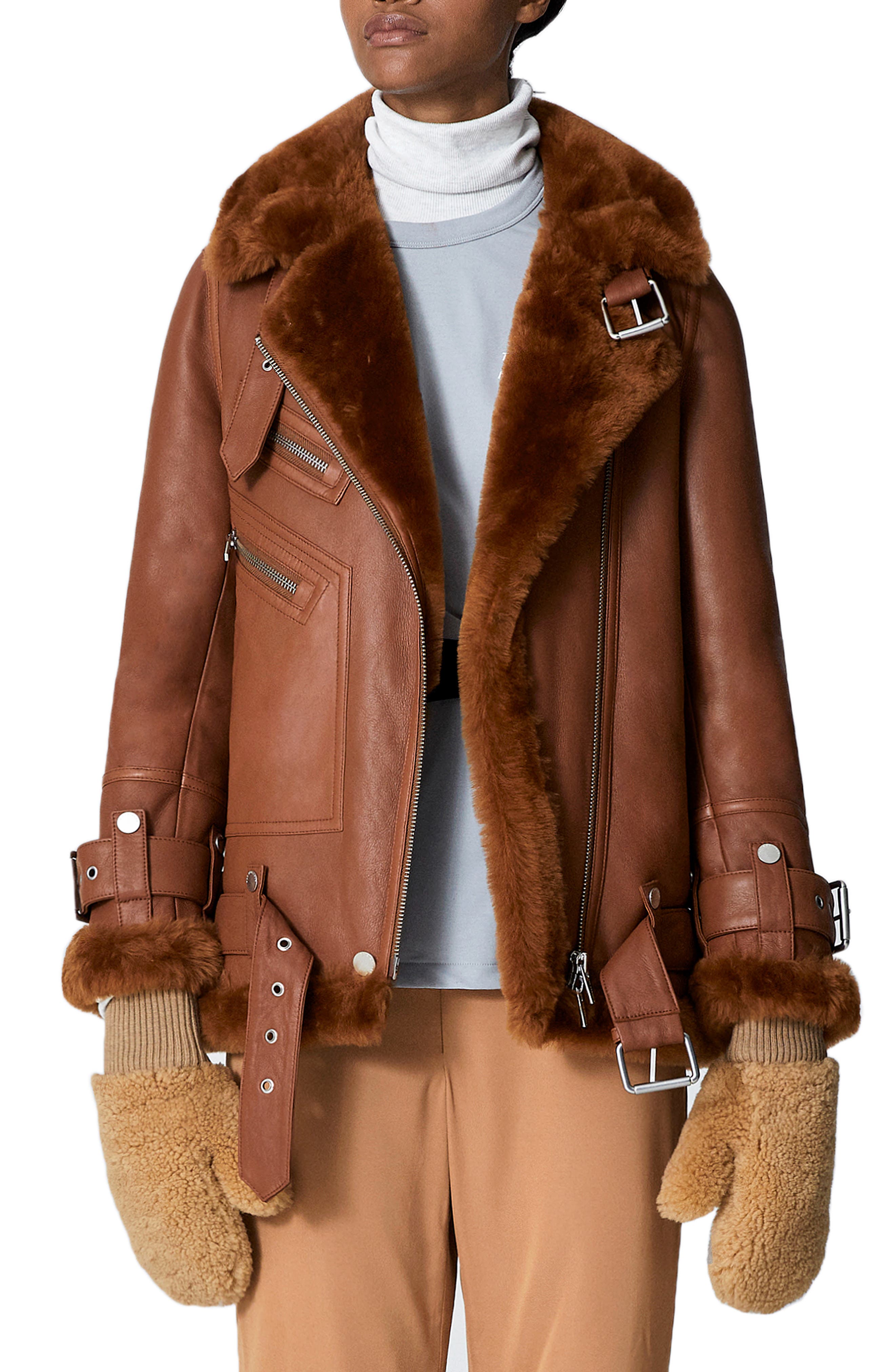 The Arrivals Moya Iii Oversize Leather & Genuine Shearling Jacket