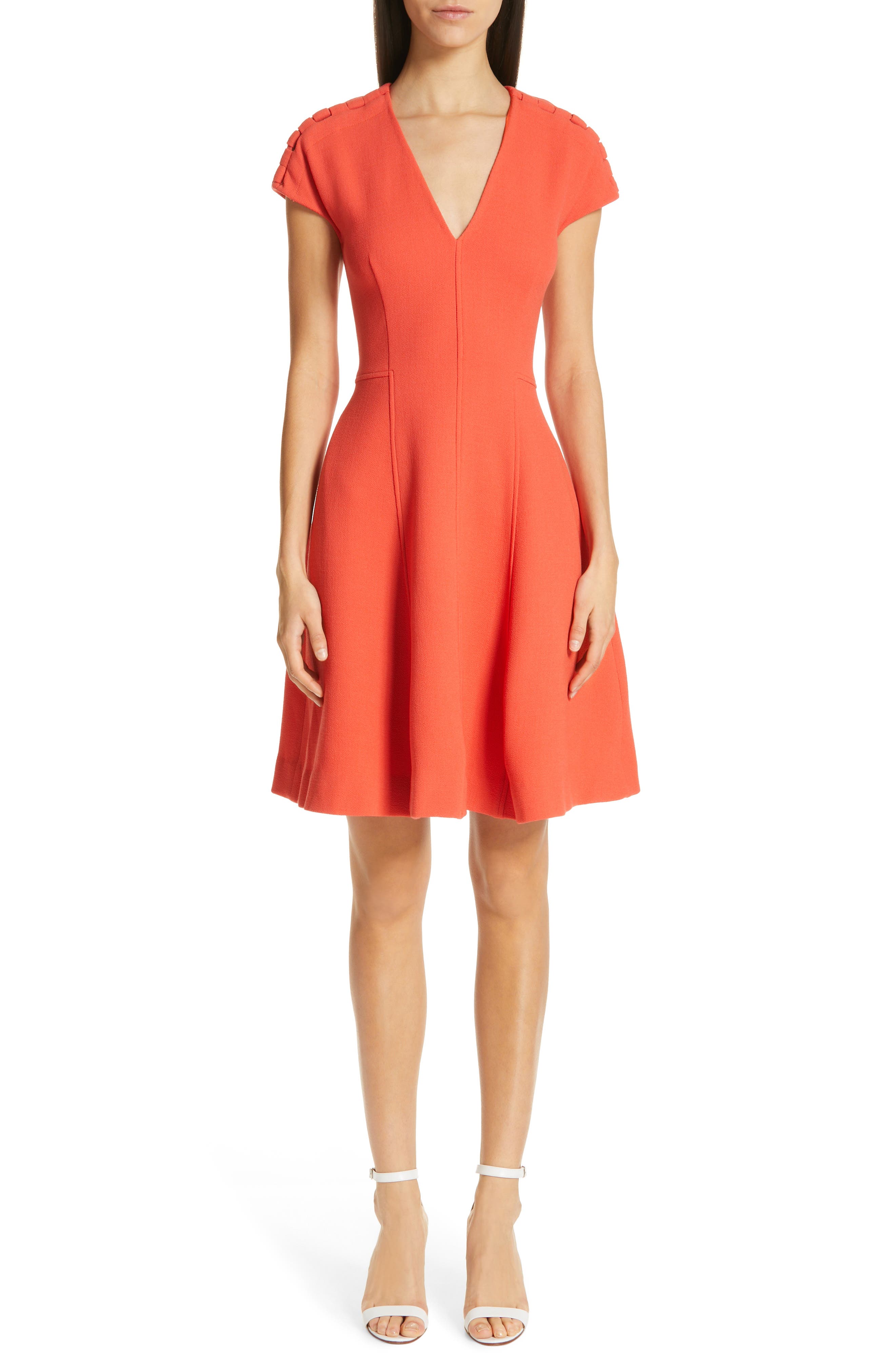 Lela Rose Seamed Wool Blend Crepe Dress, Coral