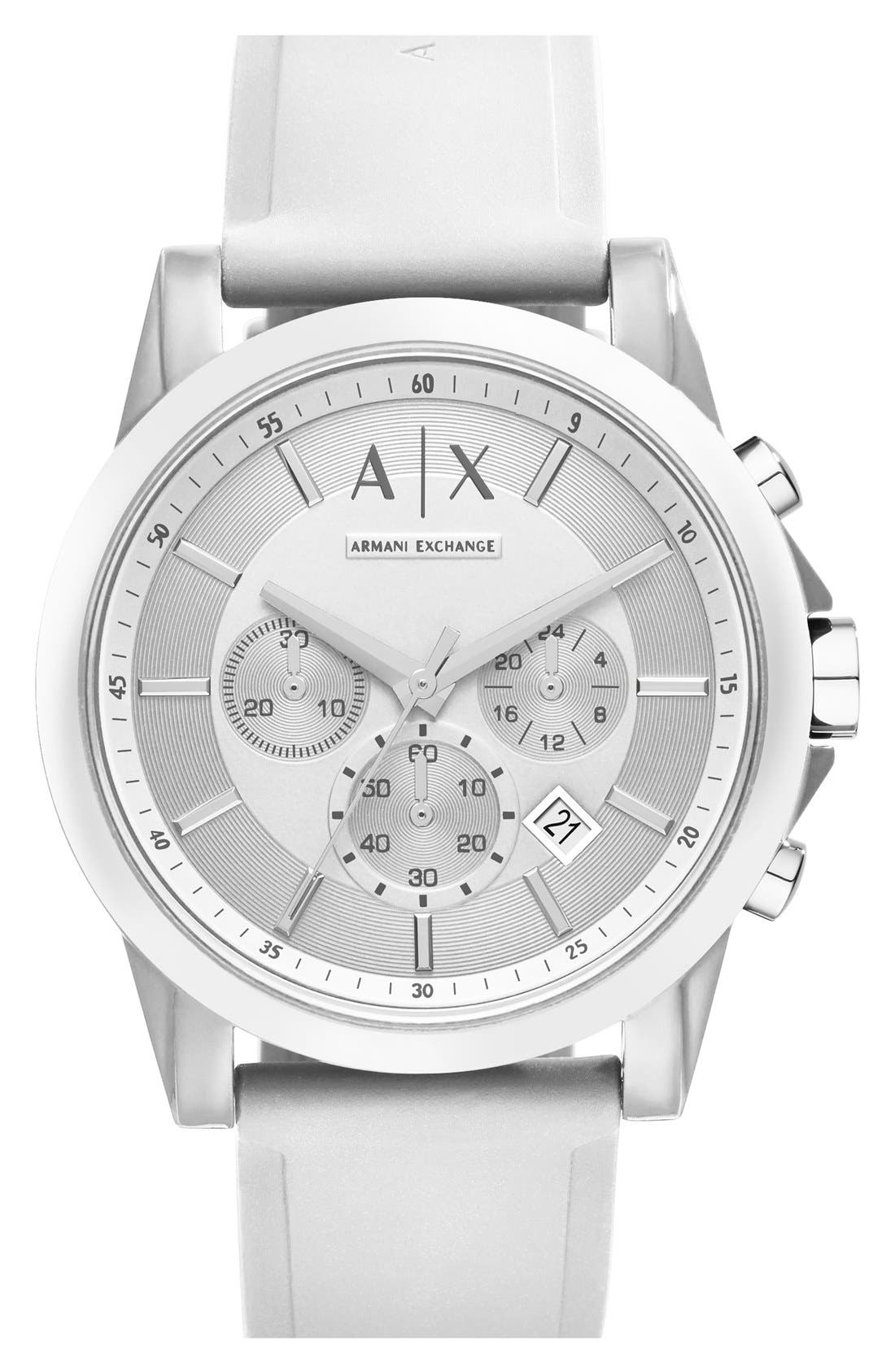 AX Armani Exchange Chronograph Silicone Strap Watch, 44mm Nordstrom