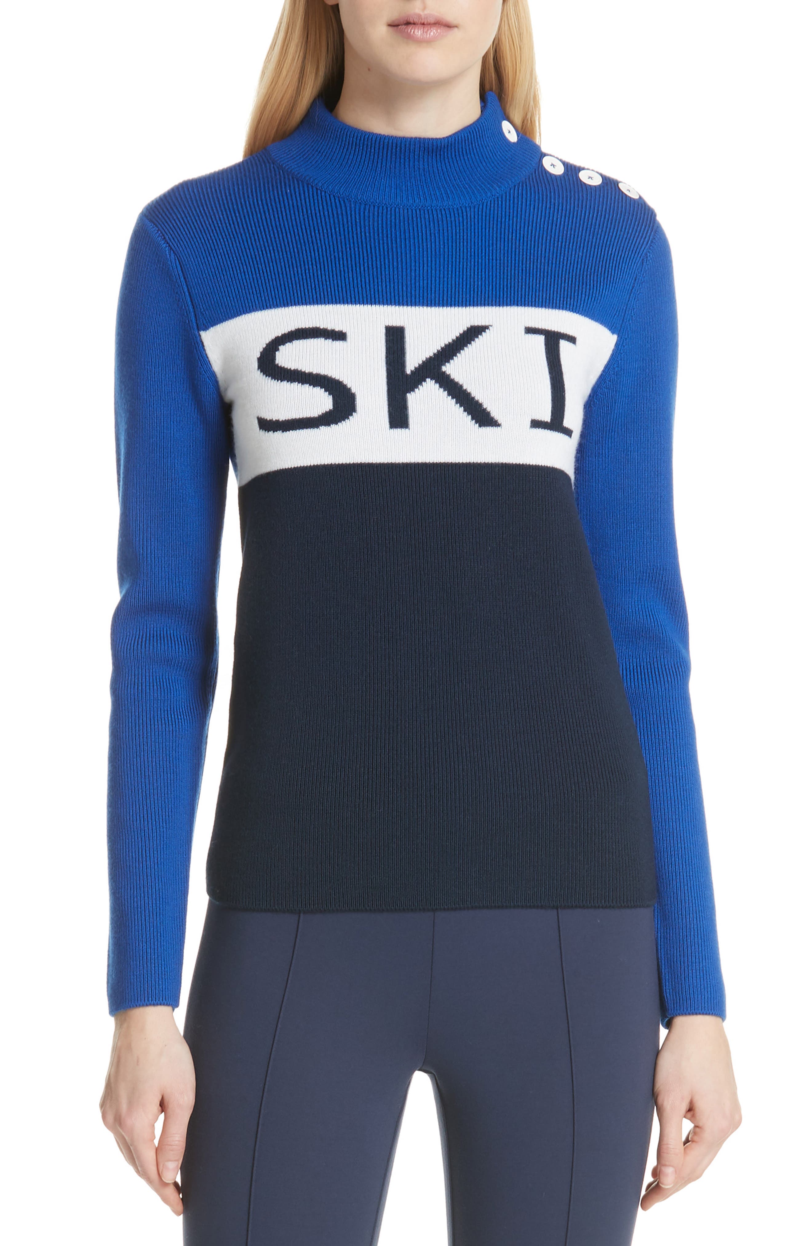 Tory Sport Performance Merino Ski Sweater, Blue