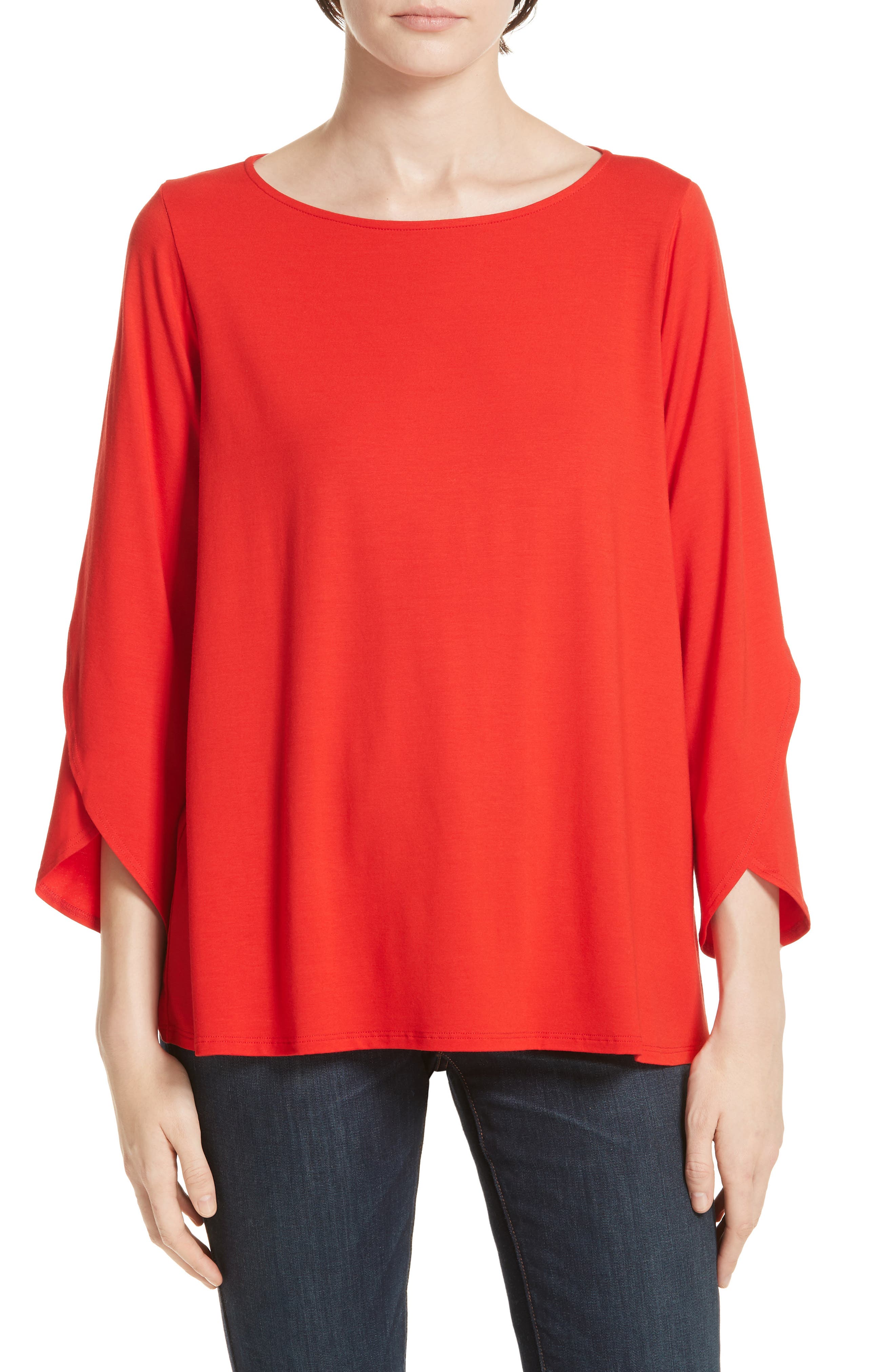Eileen Fisher Asymmetrical Sleeve Top, Red
