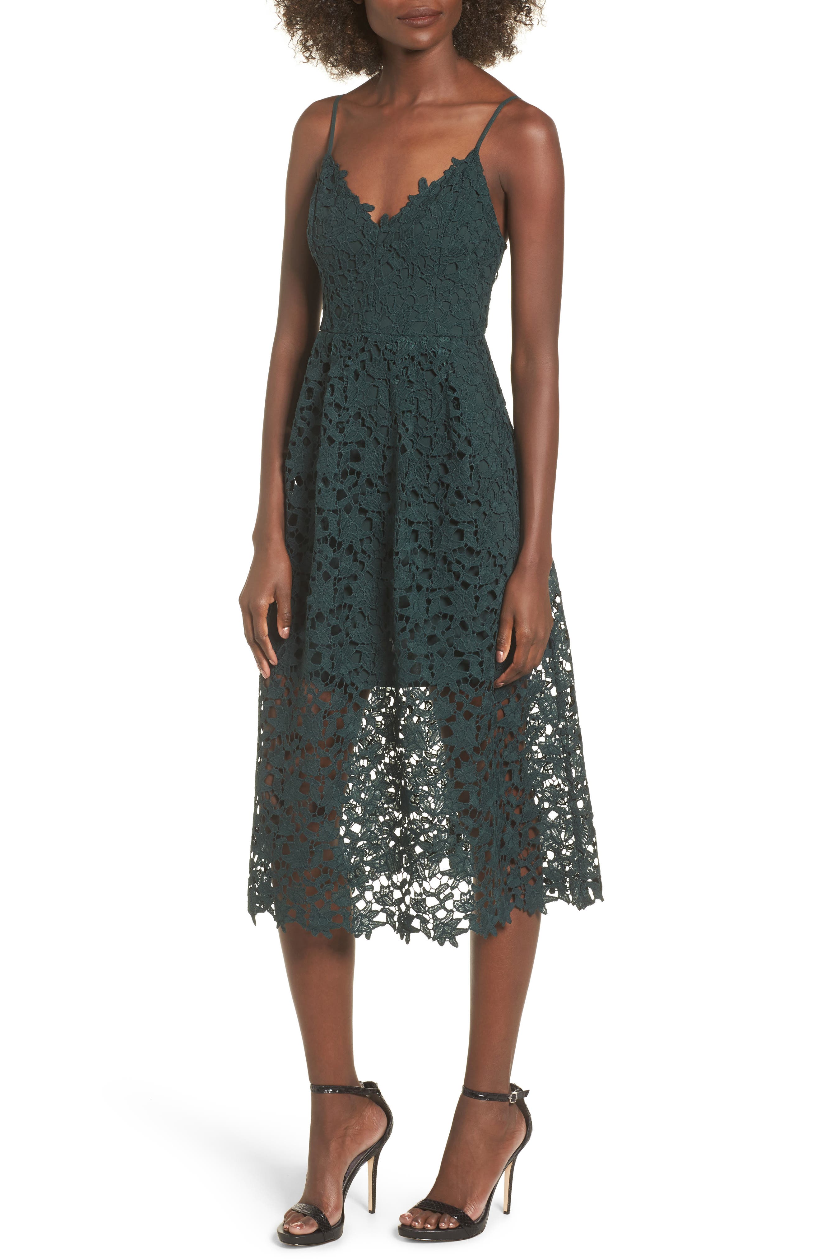 Astr The Label Lace Midi Dress, Green