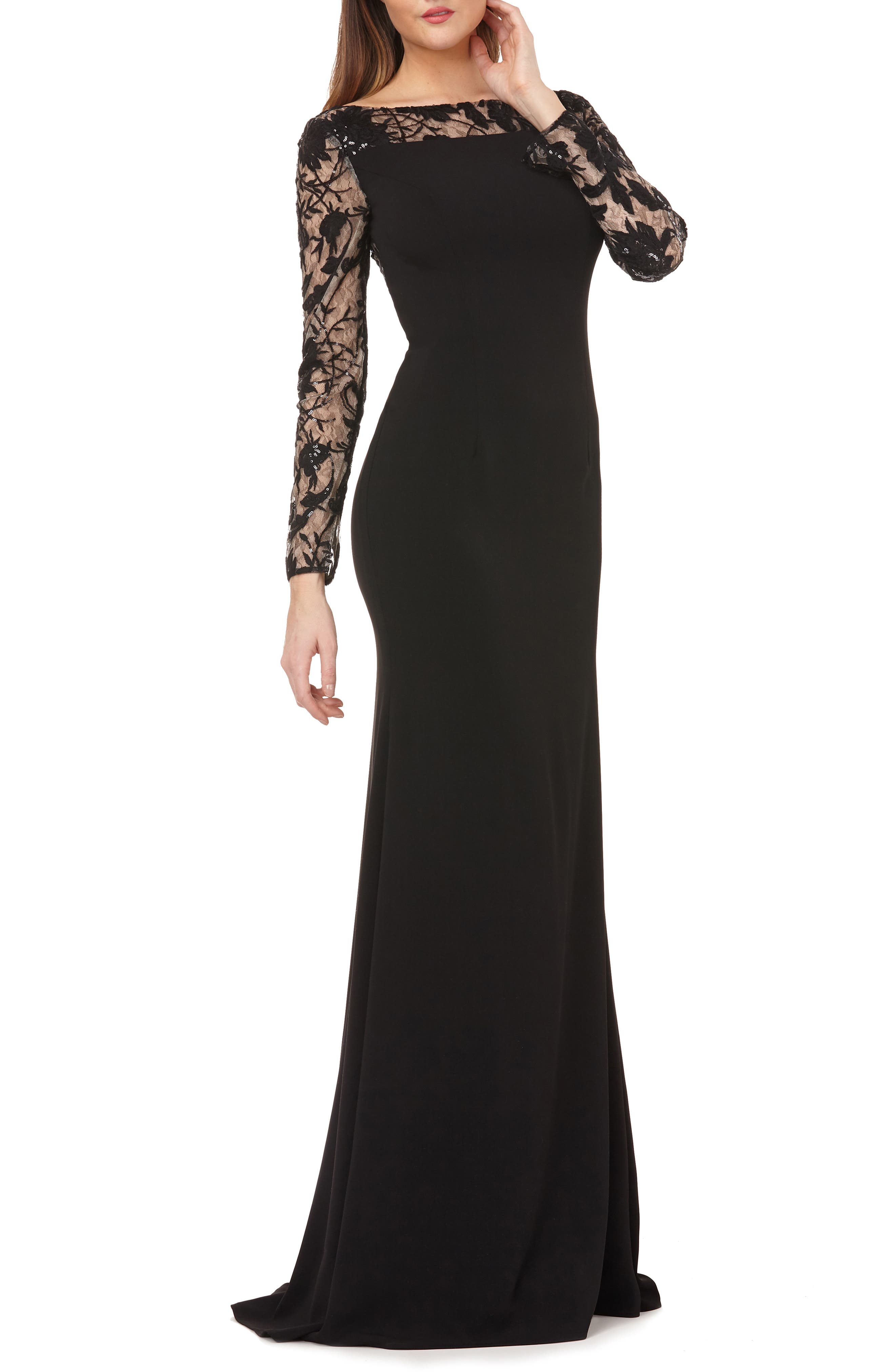 Carmen Marc Valvo Infusion Lace & Crepe Gown