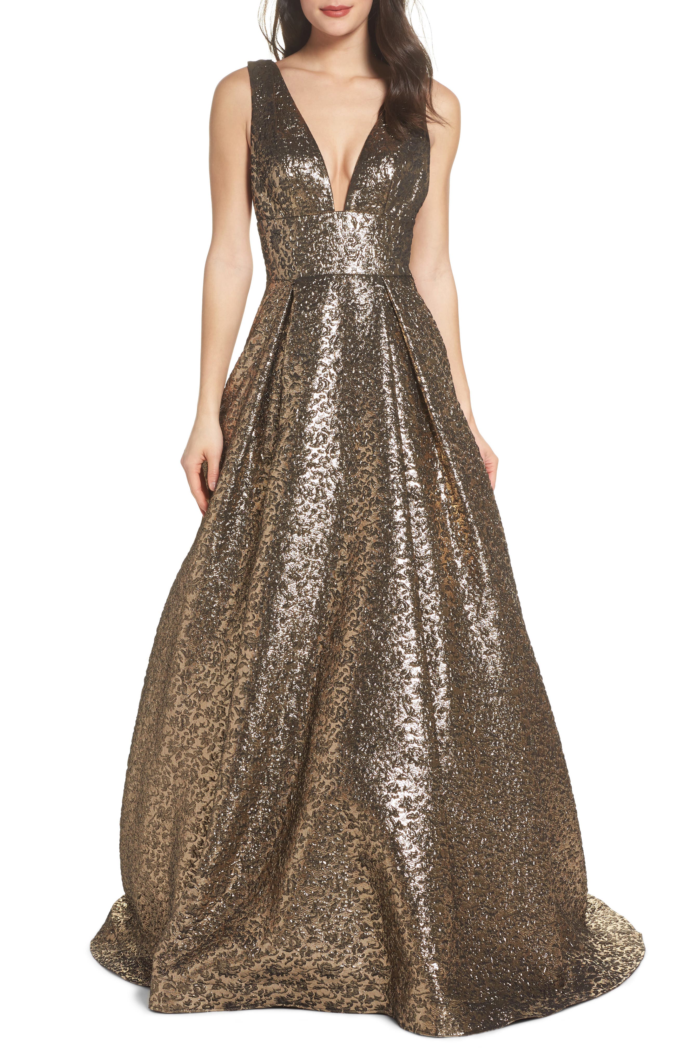 MAC Duggal Metallic Jacquard Ballgown, Metallic