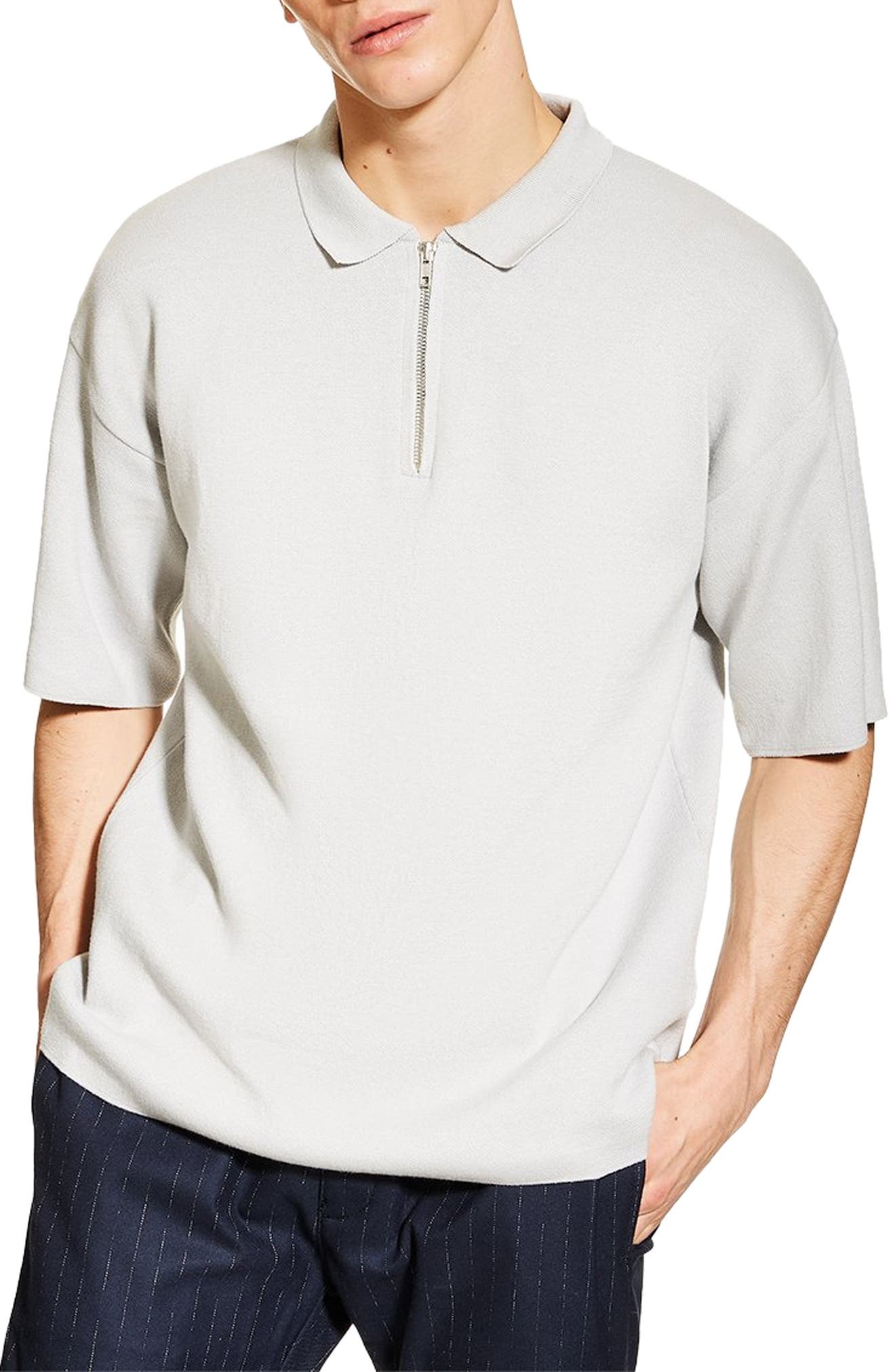 Topman Sweater Knit Polo, Grey