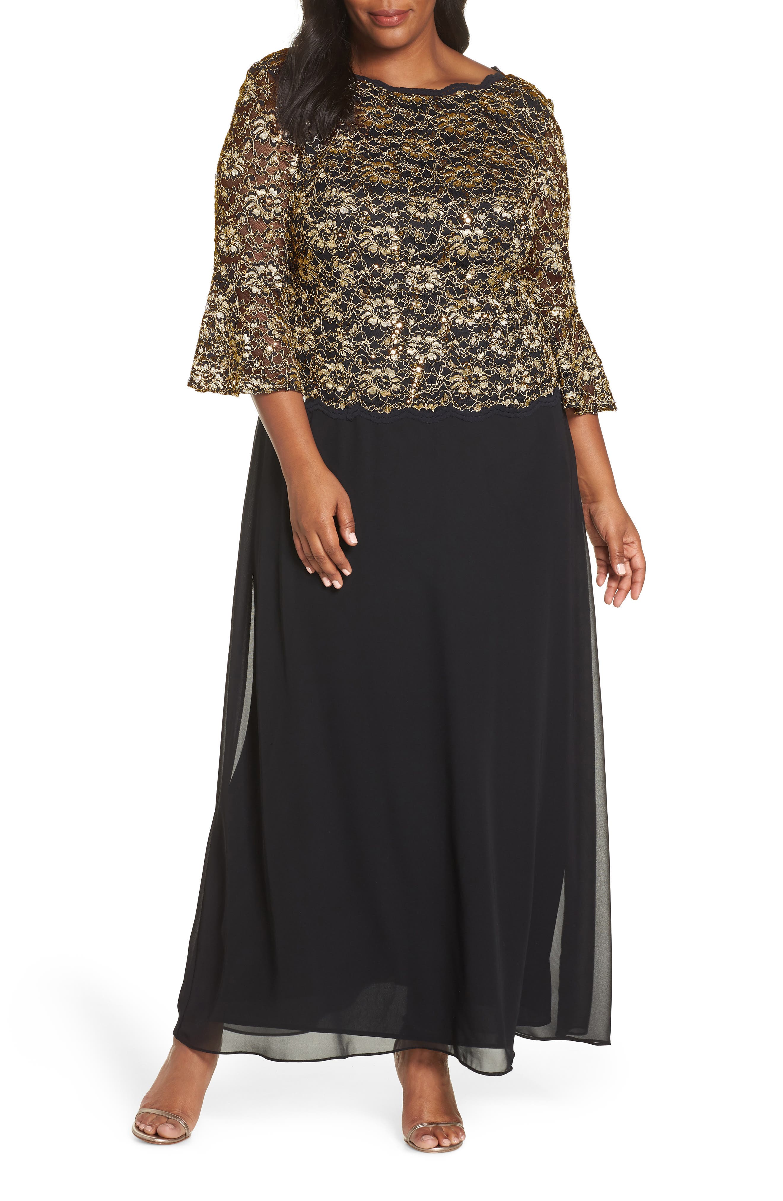 Plus Size Alex Evenings Lace Illusion Bodice Gown