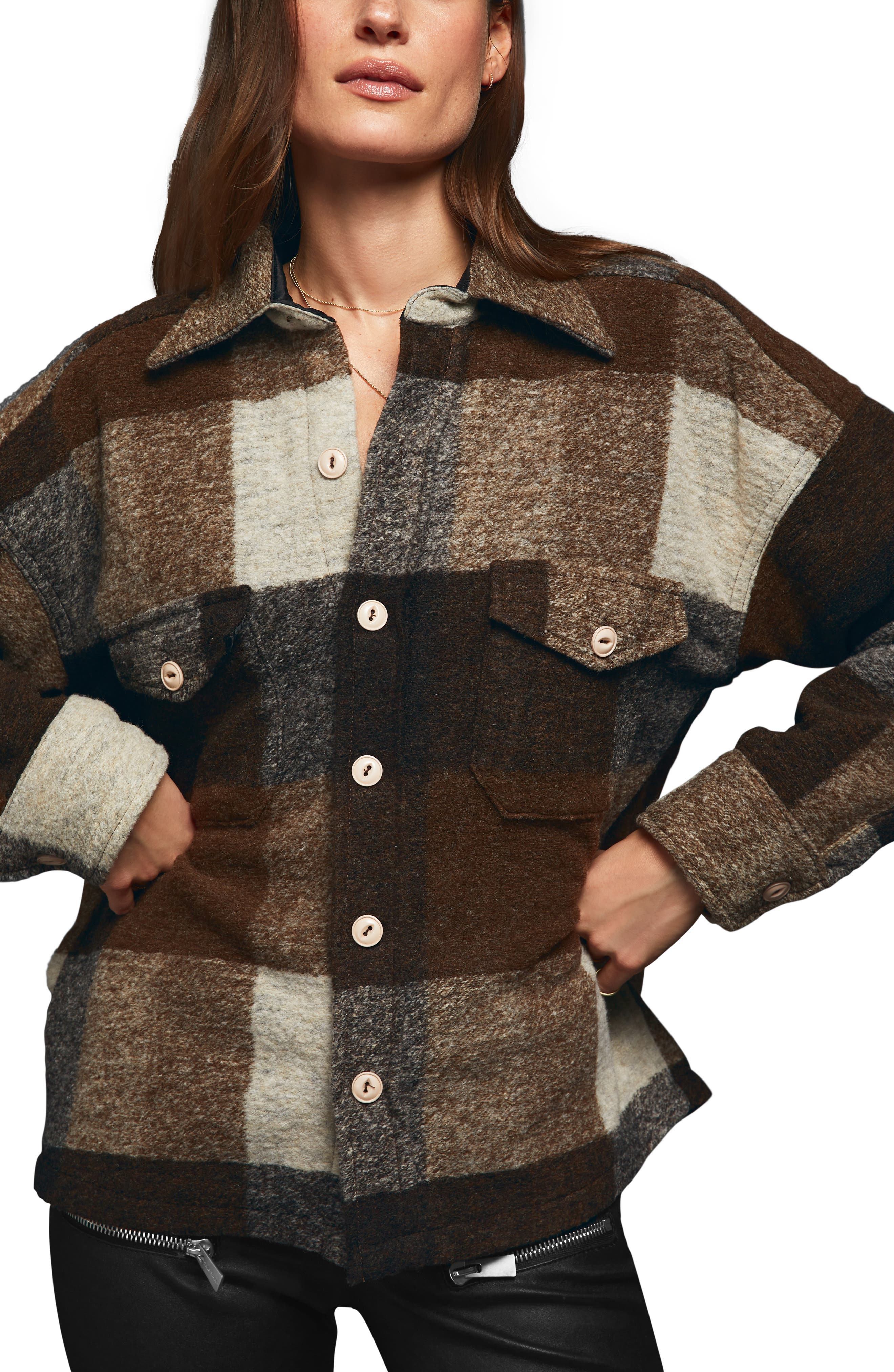 Anine Bing Bobbi Flannel Shirt Jacket, Brown