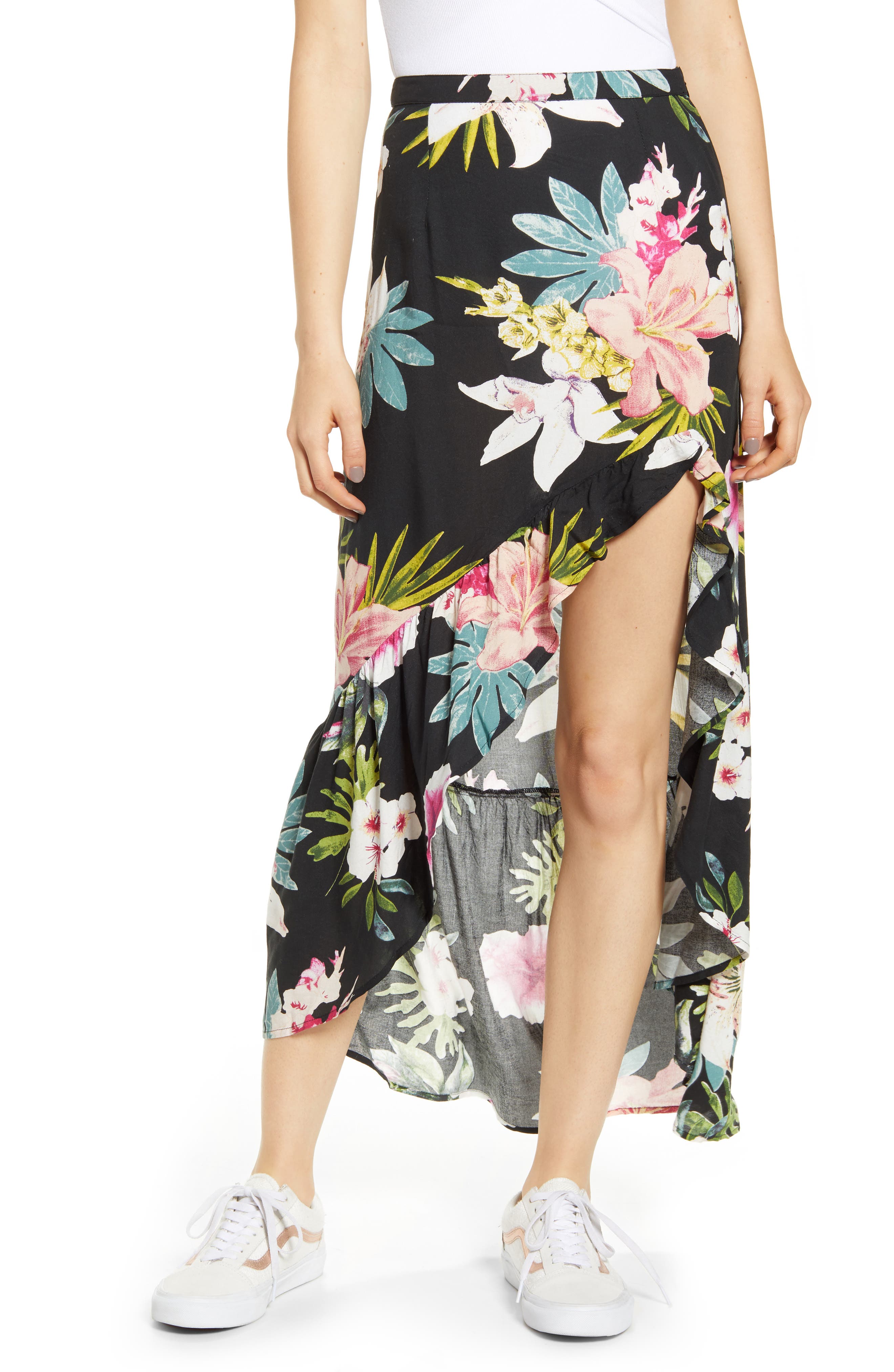 Rip Curl Sweet Aloha Floral Print Maxi Skirt, Black