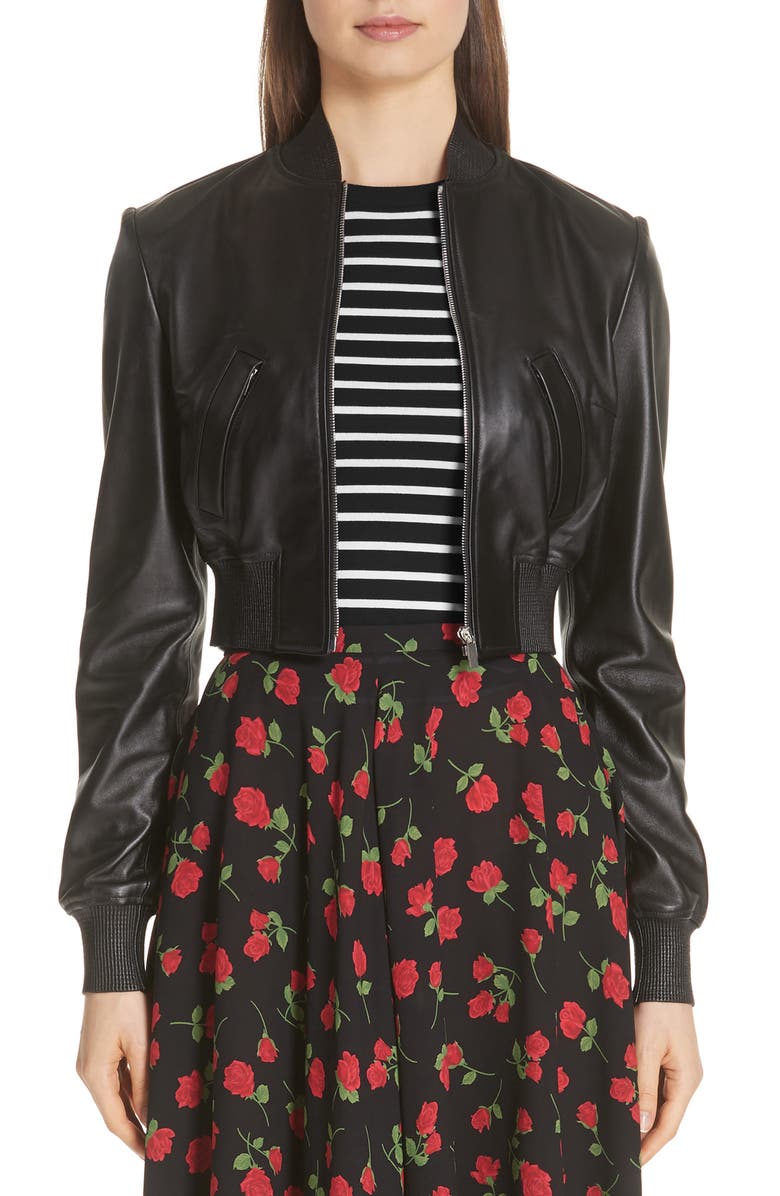 Michael Kors Zip Front Plonge Leather Cropped Er Jacket In Black Michael Kors Zip Front Plonge Leather Cropped Er Jacket In Black