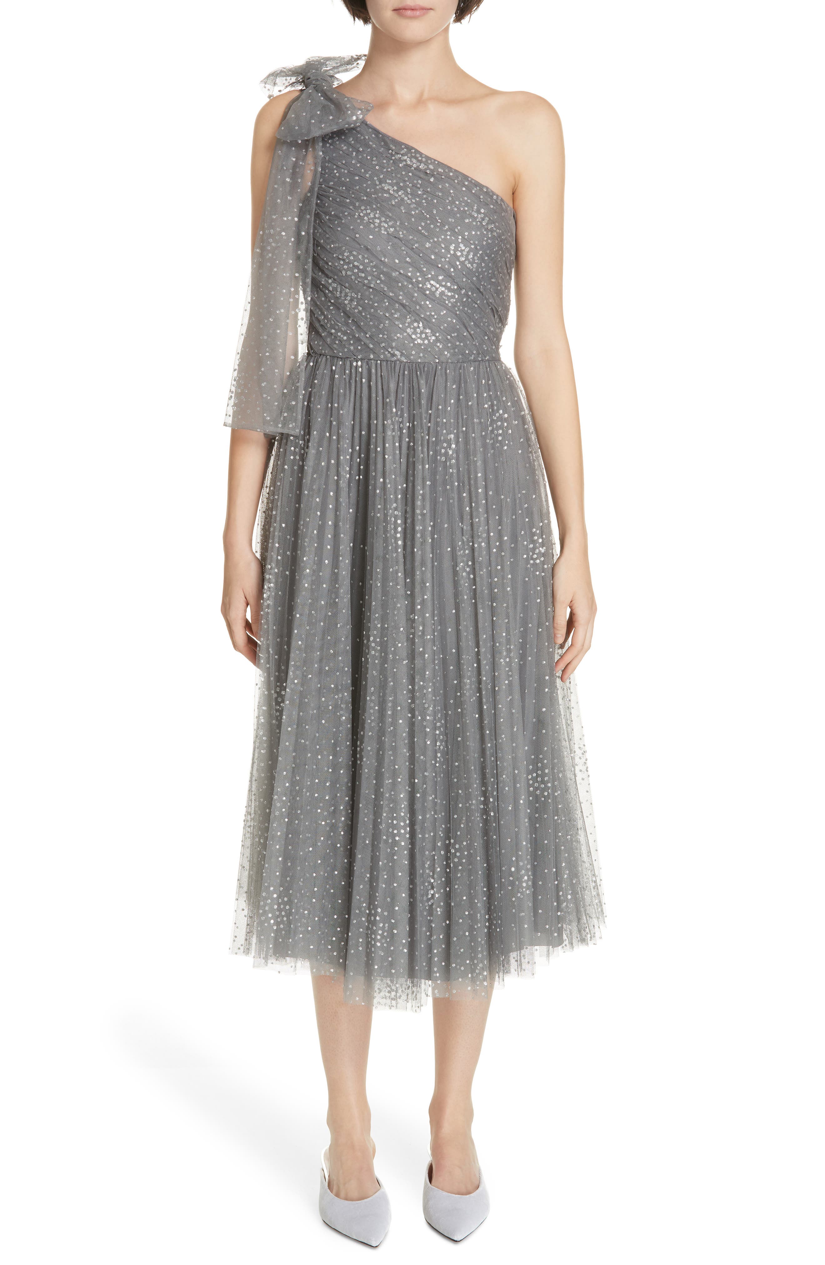 Red Valentino Metallic One-Shoulder A-Line Dress, 0 6IT - Grey